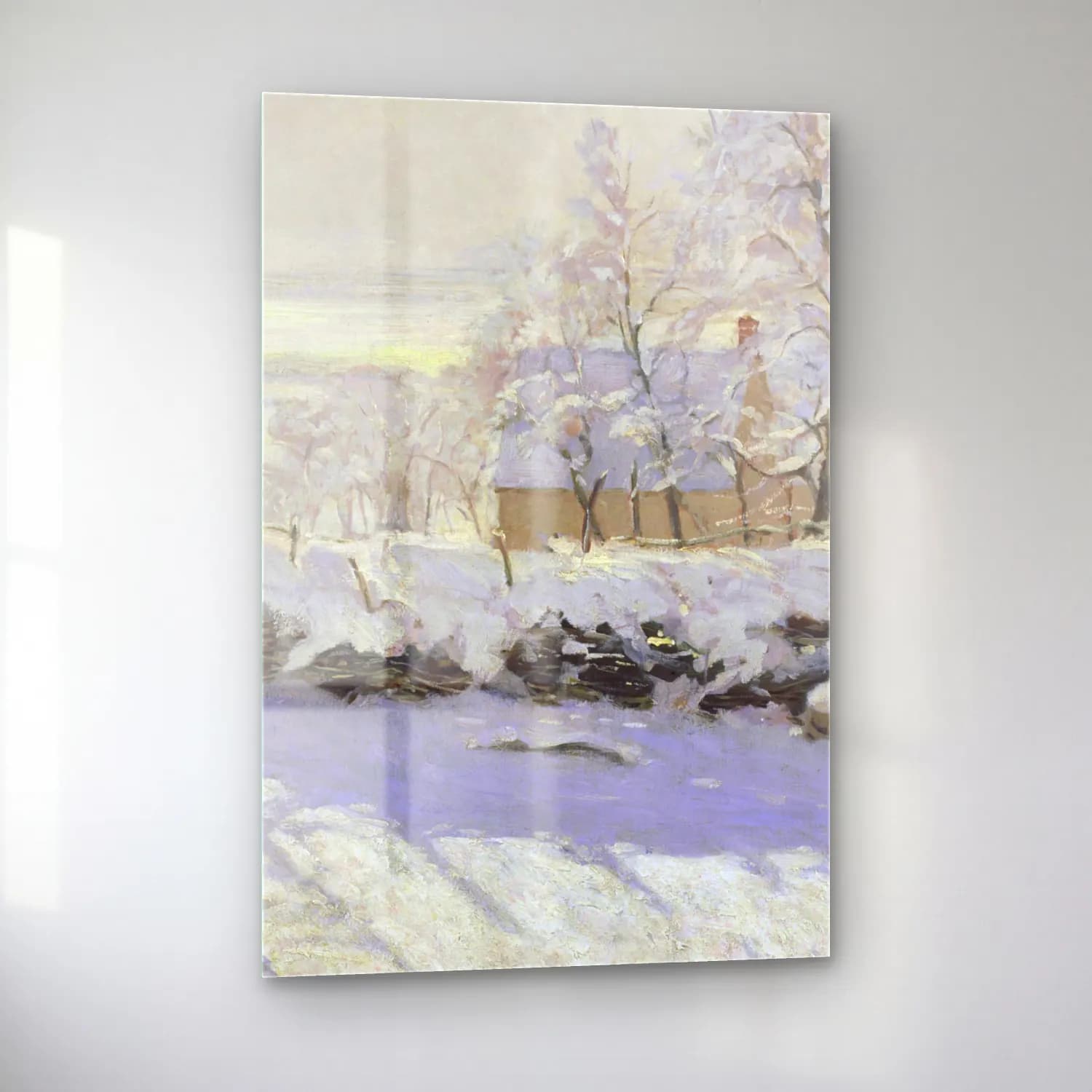 Claude Monet – The Magpie – Bej Tonlar cam tablo — sol açıdan görünüm
