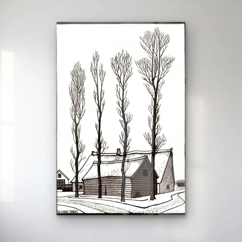 Siyah Beyaz Kır Evi cam tablo — Siyah Beyaz Kır Evi — siyah beyaz kır evi