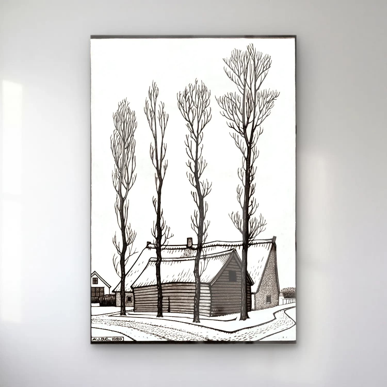 Siyah Beyaz Kır Evi cam tablo — Siyah Beyaz Kır Evi — siyah beyaz kır evi