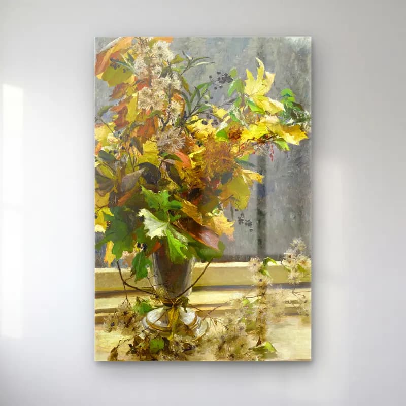 Olga Wisinger-Florian – Herbstlaub (Autumn Leaves) cam tablo — Olga Wisinger-Florian – Herbstlaub (Autumn Leaves) — empresyonist vazoda çiçek buketi