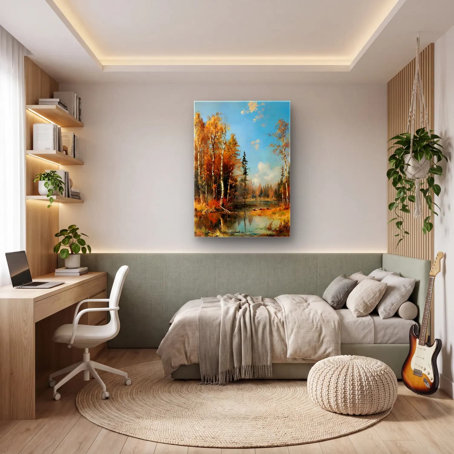 Yağlı Boya Kırda Nehir No. 48 cam tablo — genç odasında