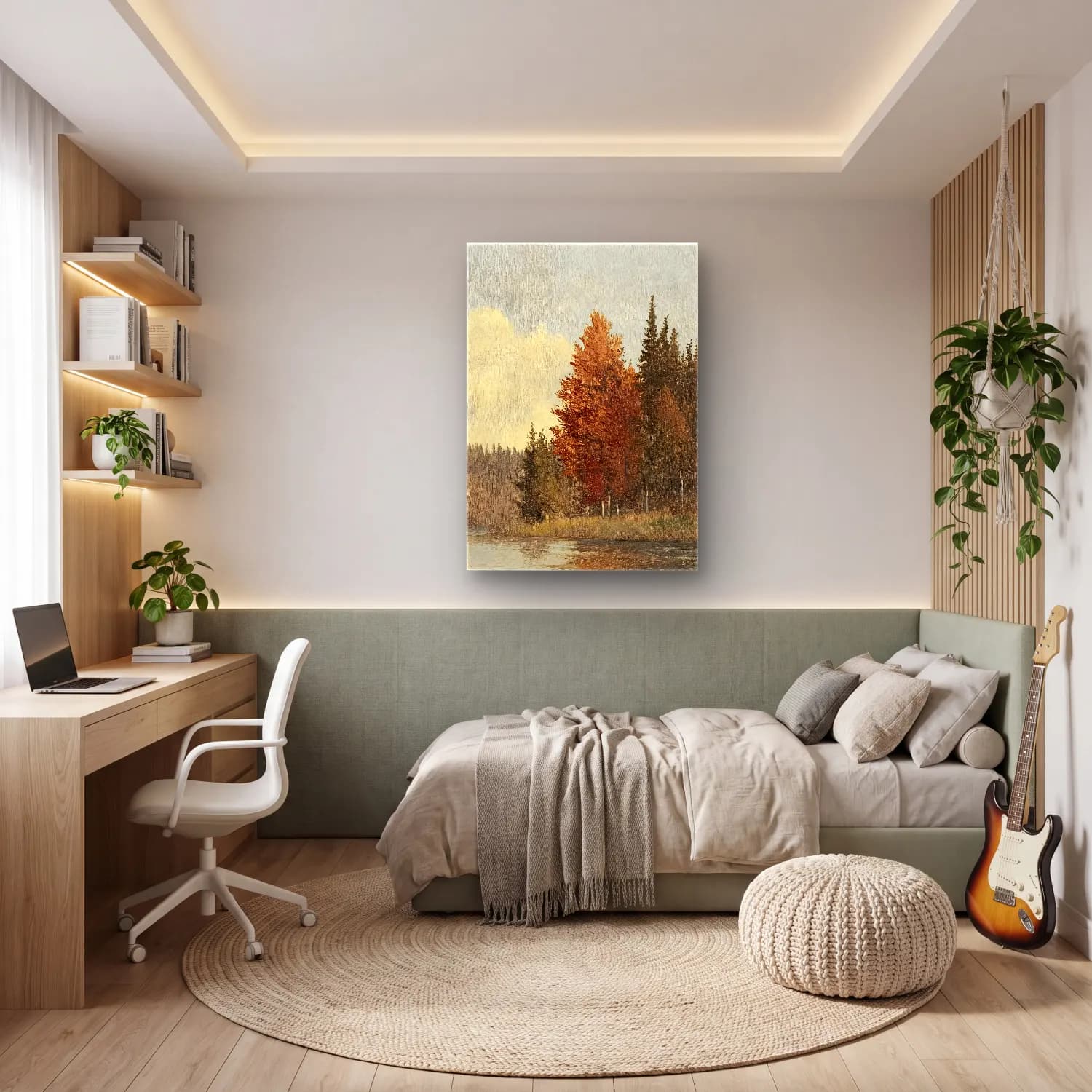Yağlı Boya Sonbahar Ağaçları No. 6 cam tablo — genç odasında