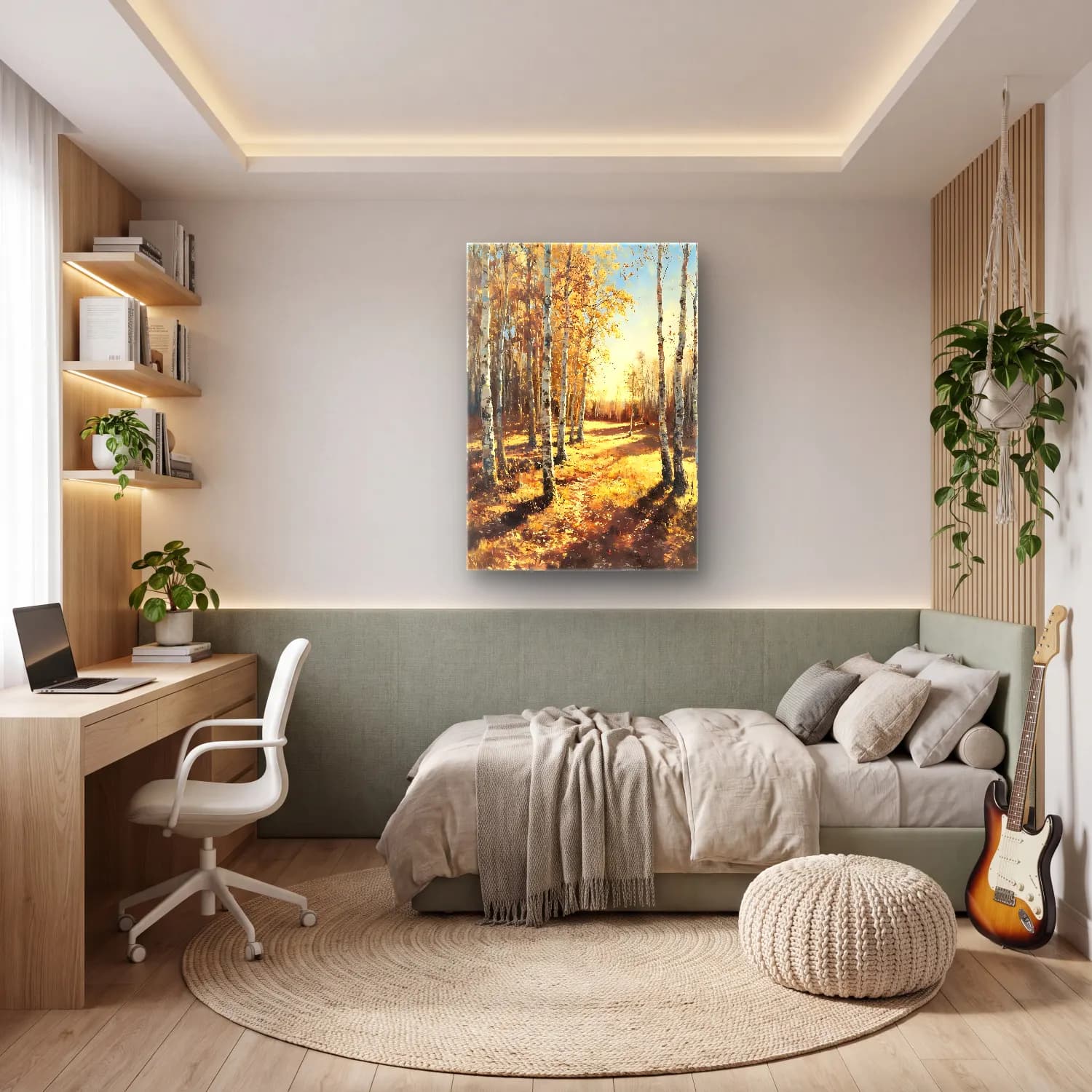 Yağlı Boya Sonbahar Ağaçları – Sarı Tonlar cam tablo — genç odasında