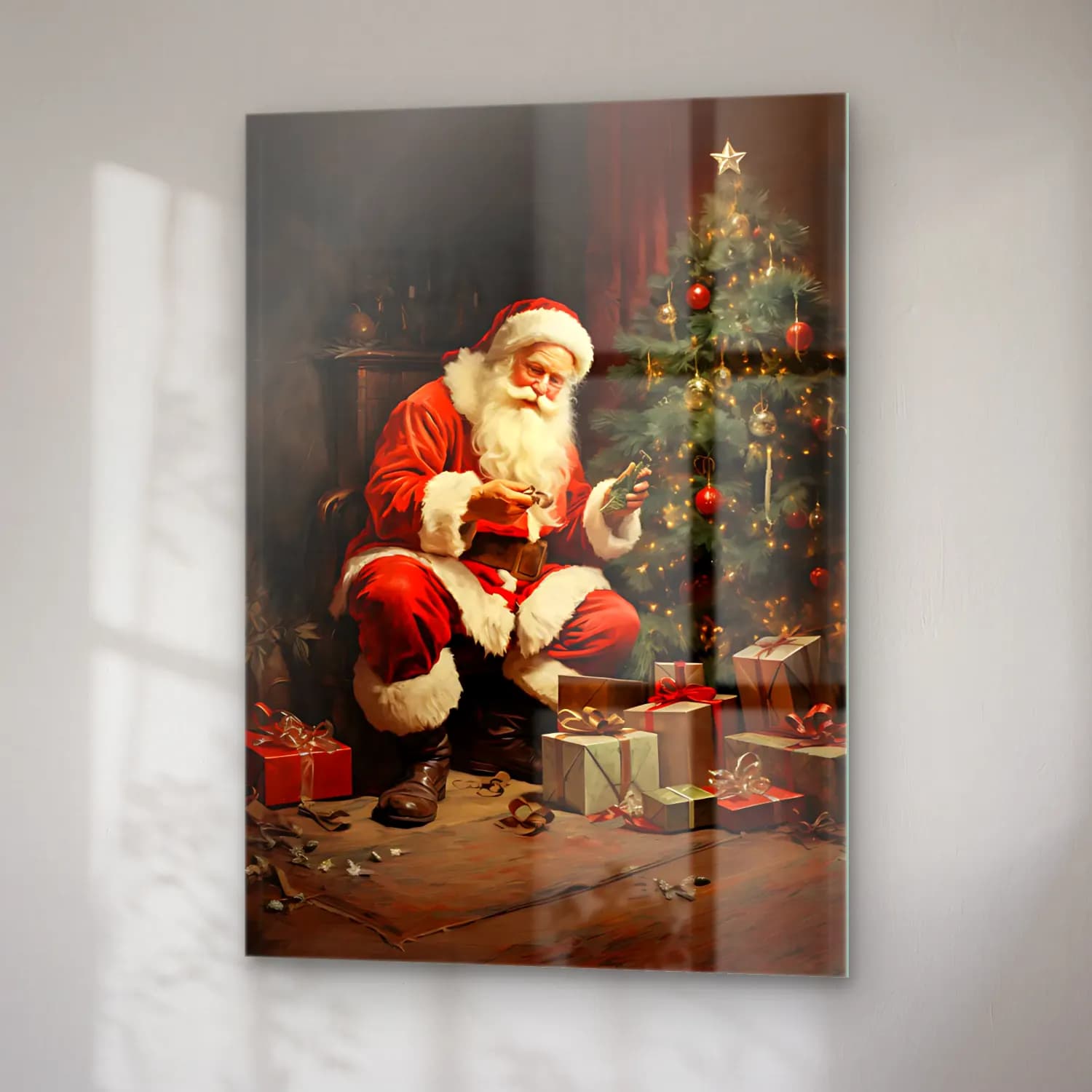 Yağlı Boya Noel Baba cam tablo — sağ açıdan görünüm