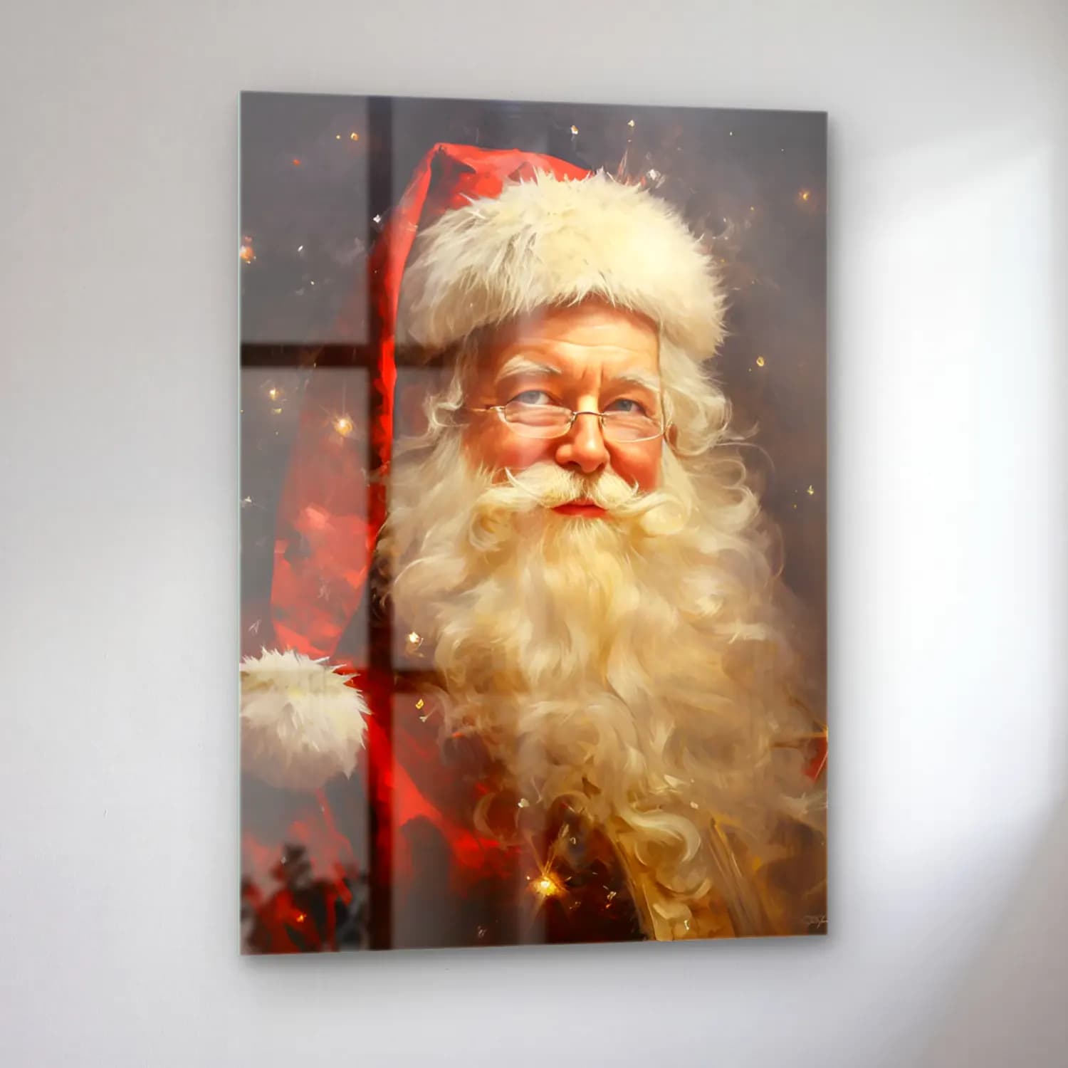 Yağlı Boya Noel Baba No. 4 cam tablo — sol açıdan görünüm