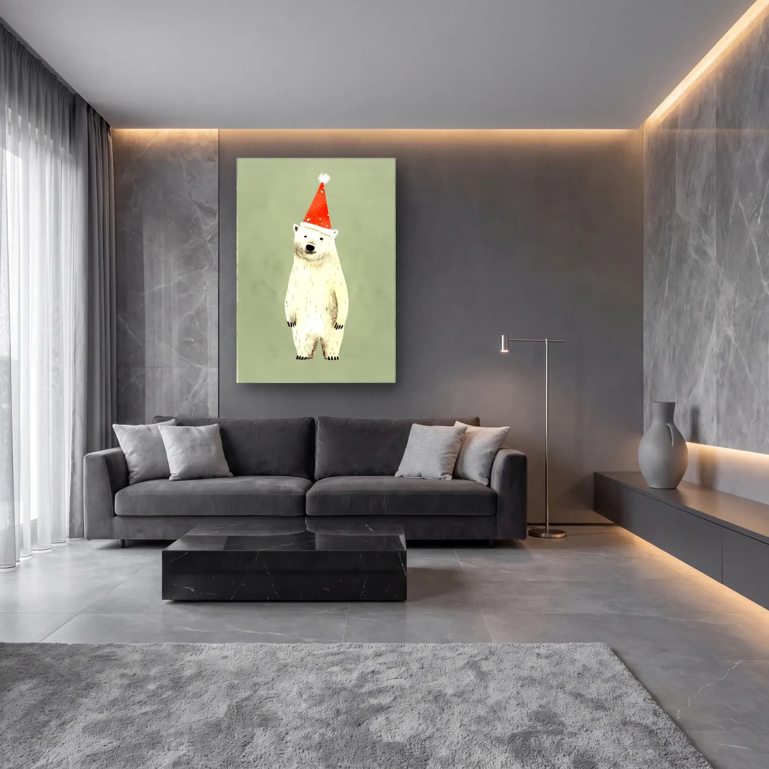 Sevimli İllüstrasyon Noel Baba No. 5 cam tablo — lüks salon duvarında