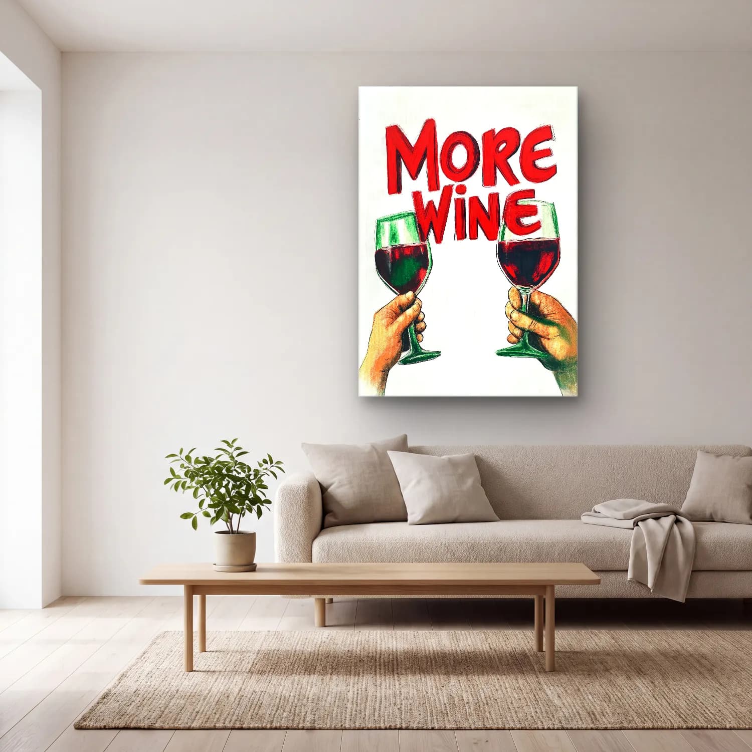 Vintage Poster Kadeh Şarap cam tablo — açık renk salonda