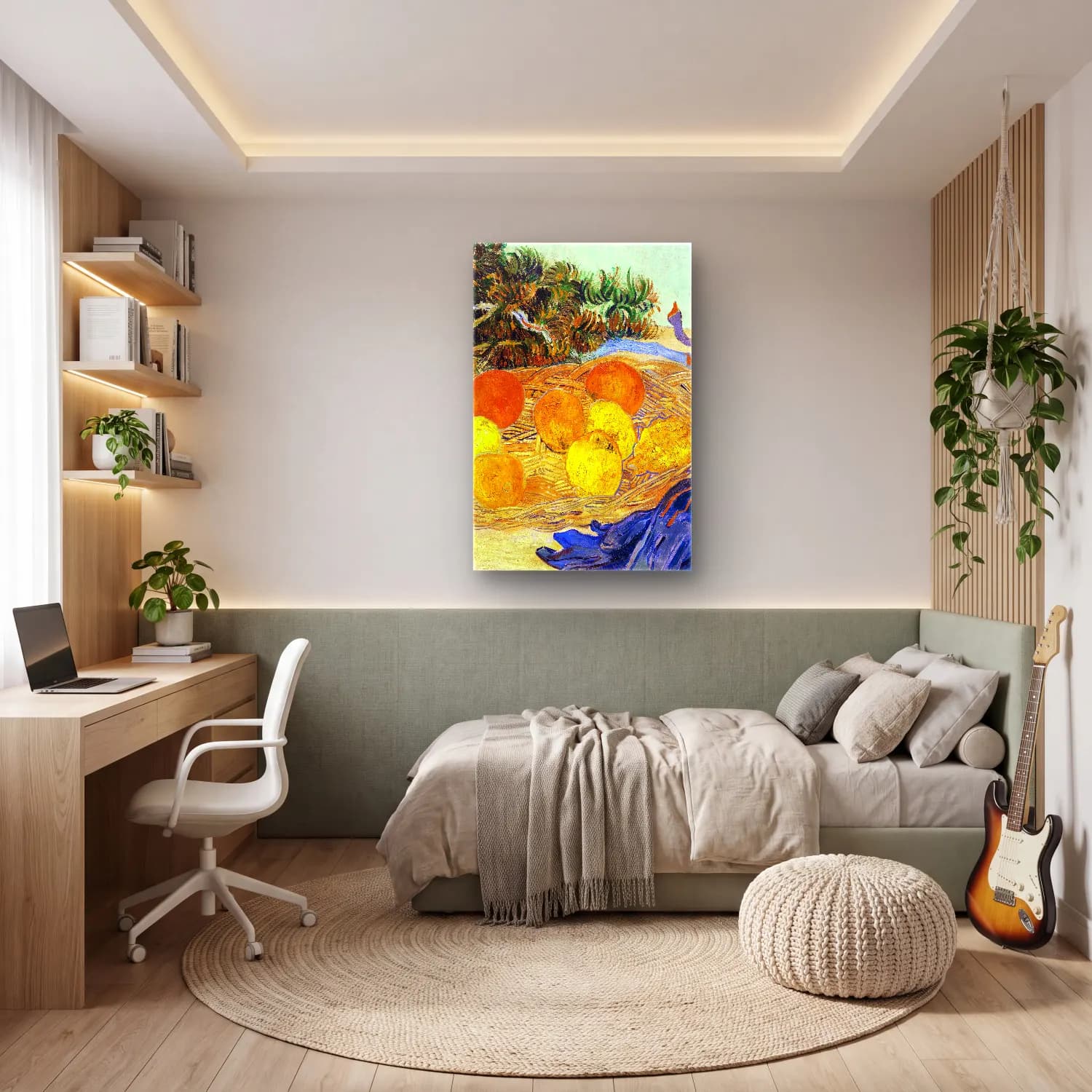 Vincent van Gogh – Still Life of Oranges and Lemons with Blue Gloves cam tablo — genç odasında