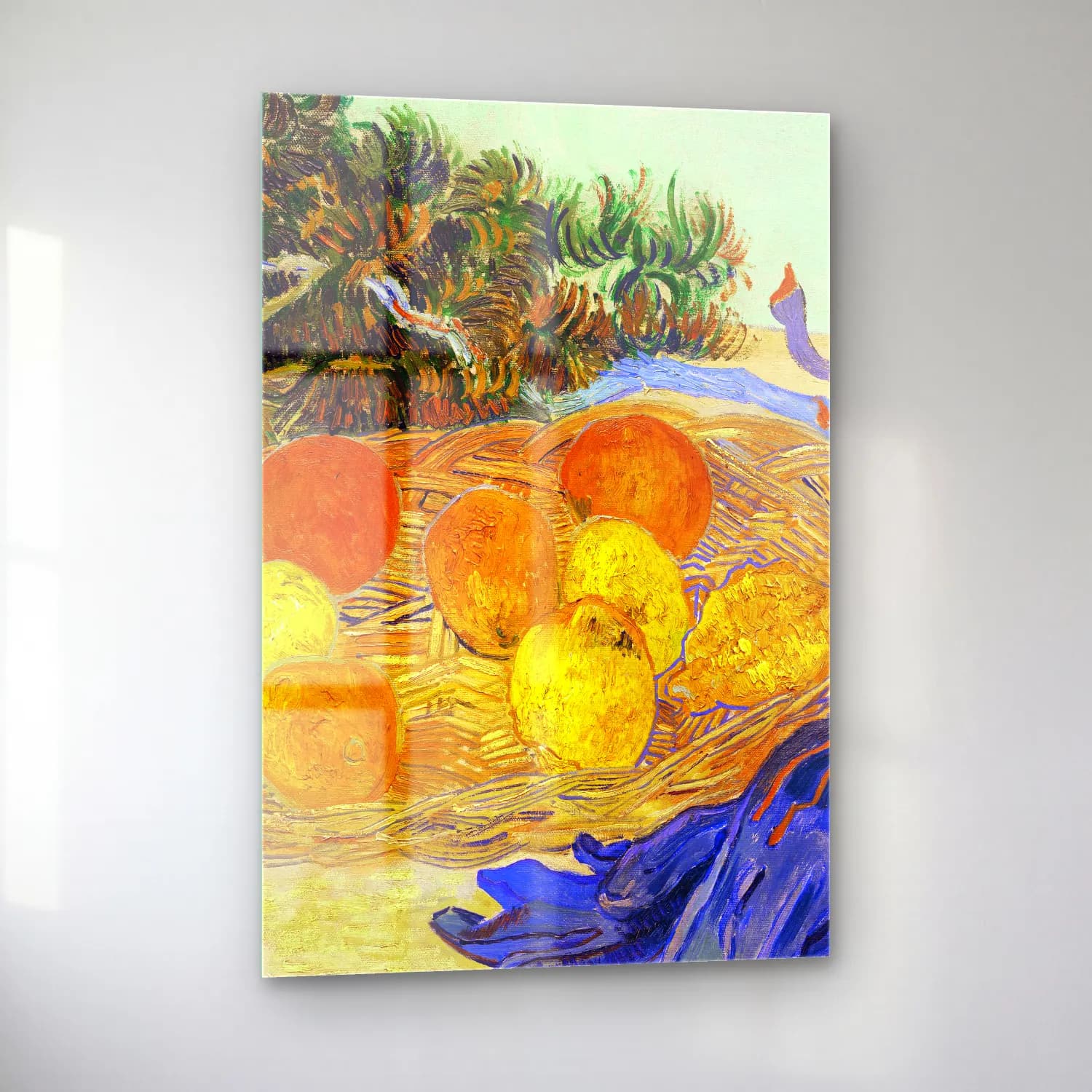 Vincent van Gogh – Still Life of Oranges and Lemons with Blue Gloves cam tablo — sol açıdan görünüm