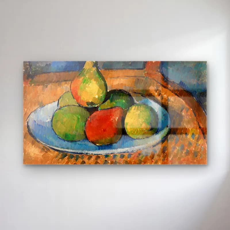 Paul Cézanne – Plate of Fruit on a Chair cam tablo — Paul Cézanne – Plate of Fruit on a Chair — empresyonist meyveli natürmort