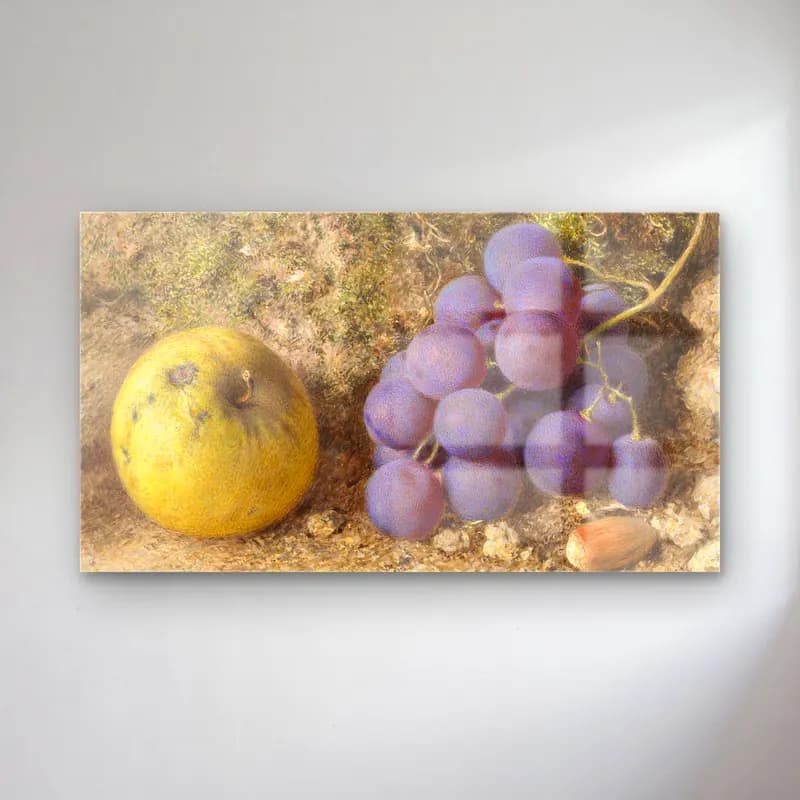 William Henry Hunt – Apple, Grapes and a Cob-Nut cam tablo — William Henry Hunt – Apple, Grapes and a Cob-Nut — suluboya meyveli natürmort