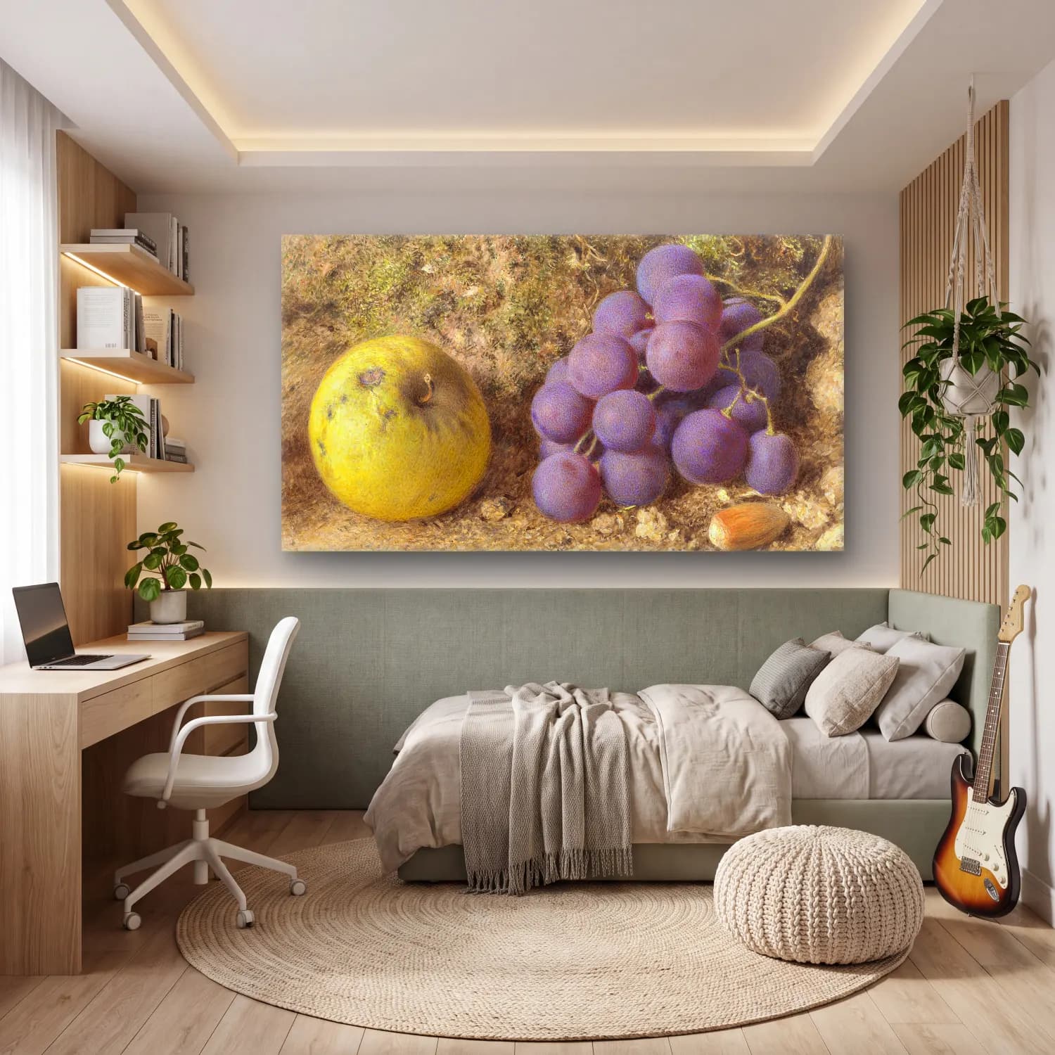 William Henry Hunt – Apple, Grapes and a Cob-Nut cam tablo — genç odasında