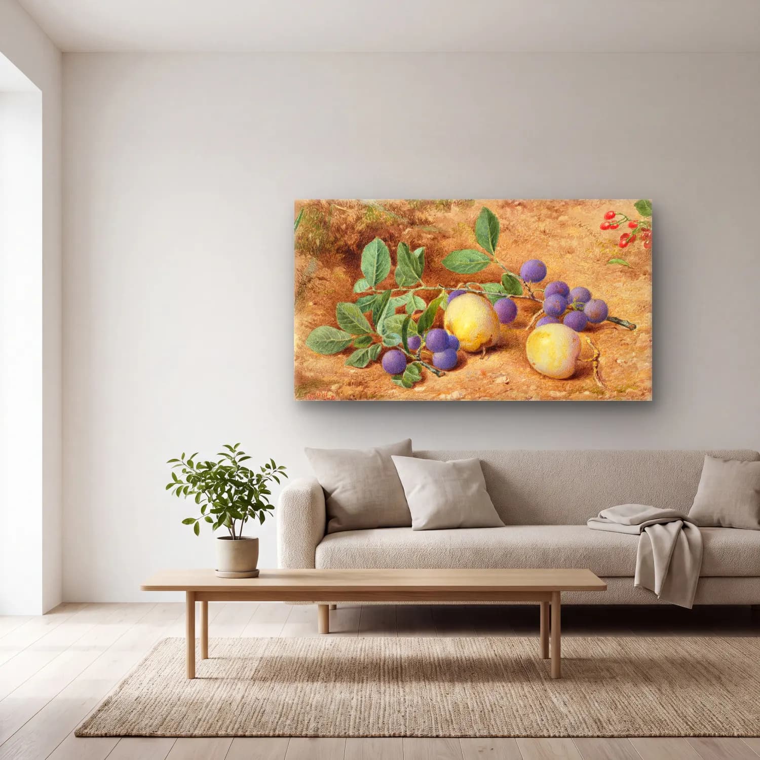 William Henry Hunt – Plums cam tablo — açık renk salonda