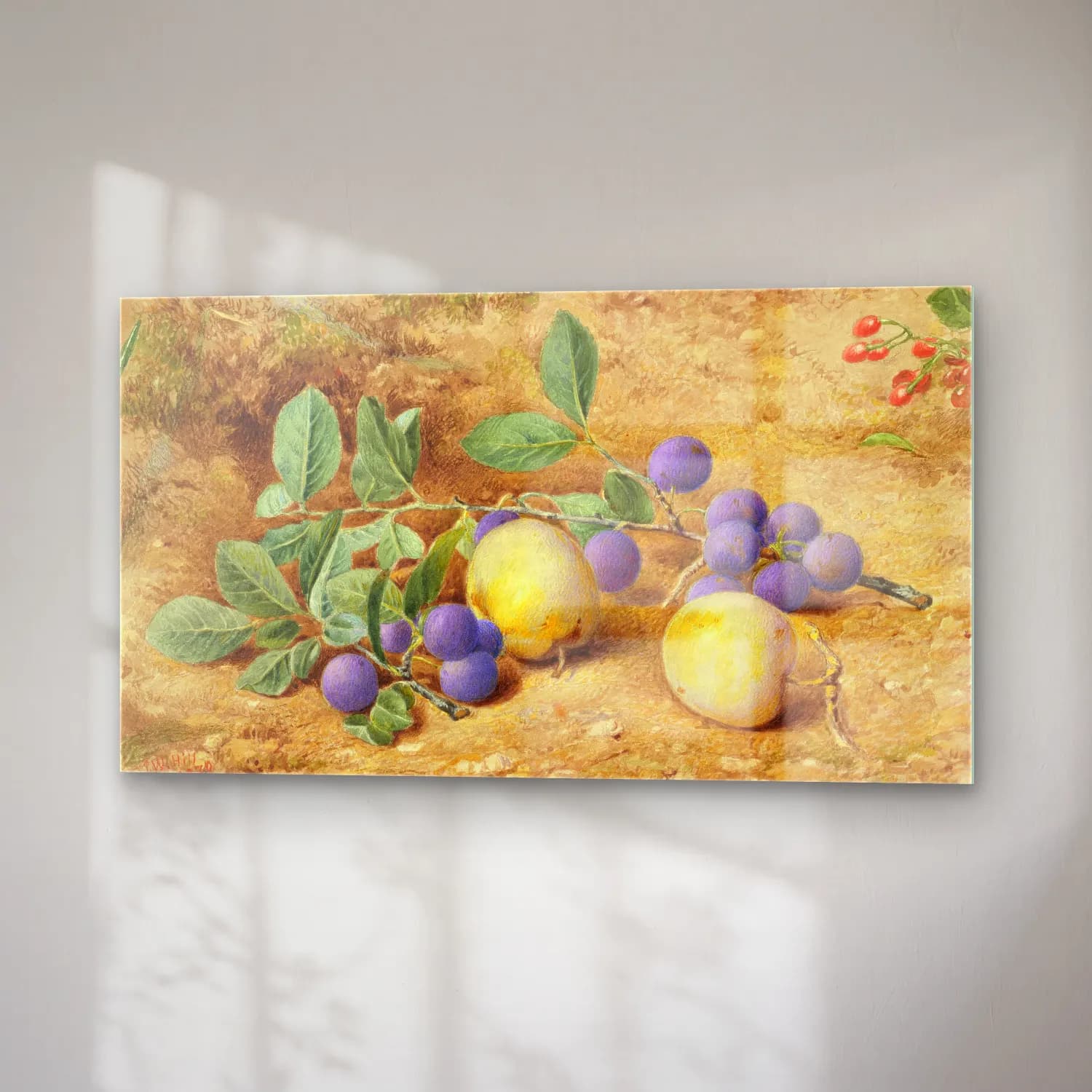 William Henry Hunt – Plums cam tablo — sağ açıdan görünüm
