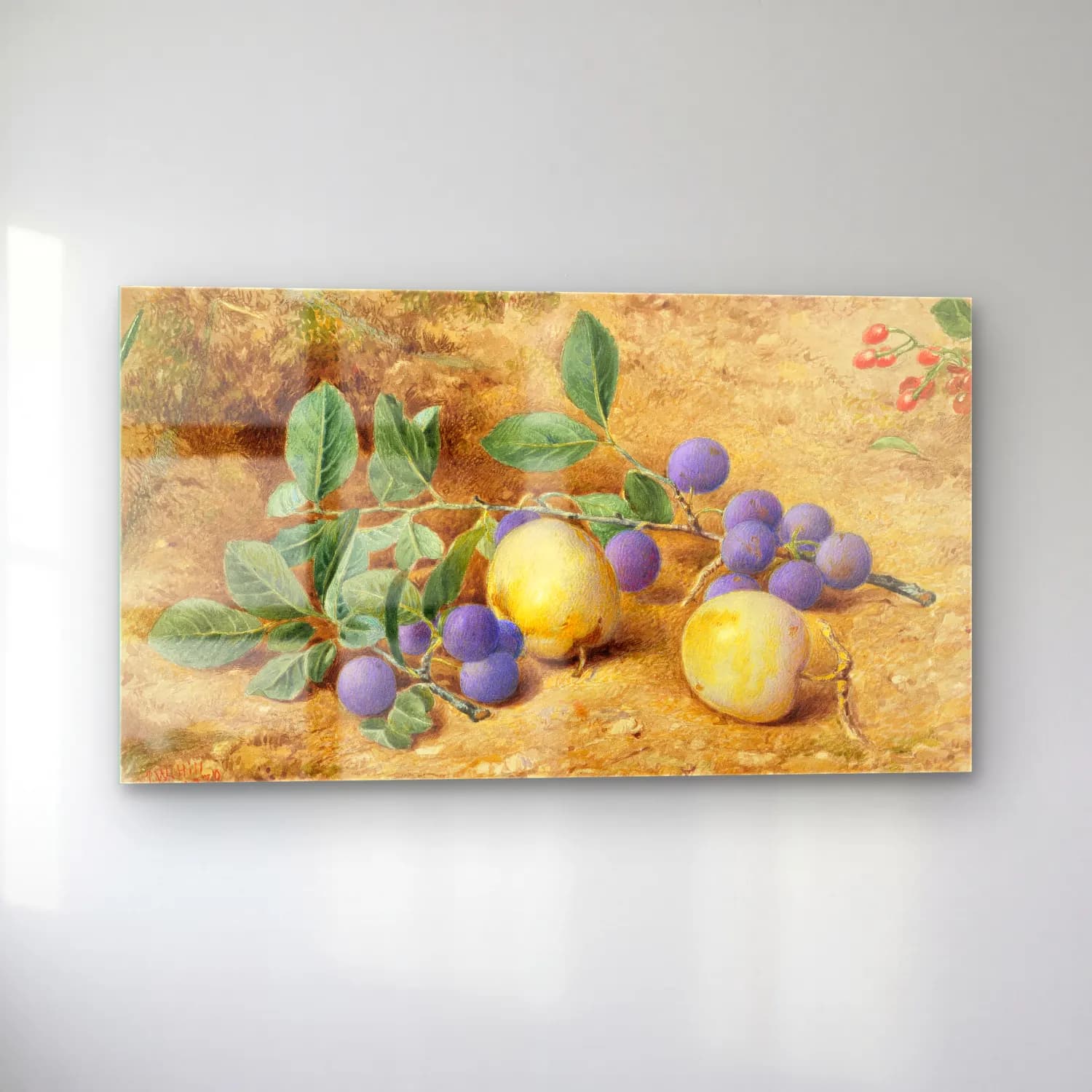 William Henry Hunt – Plums cam tablo — sol açıdan görünüm