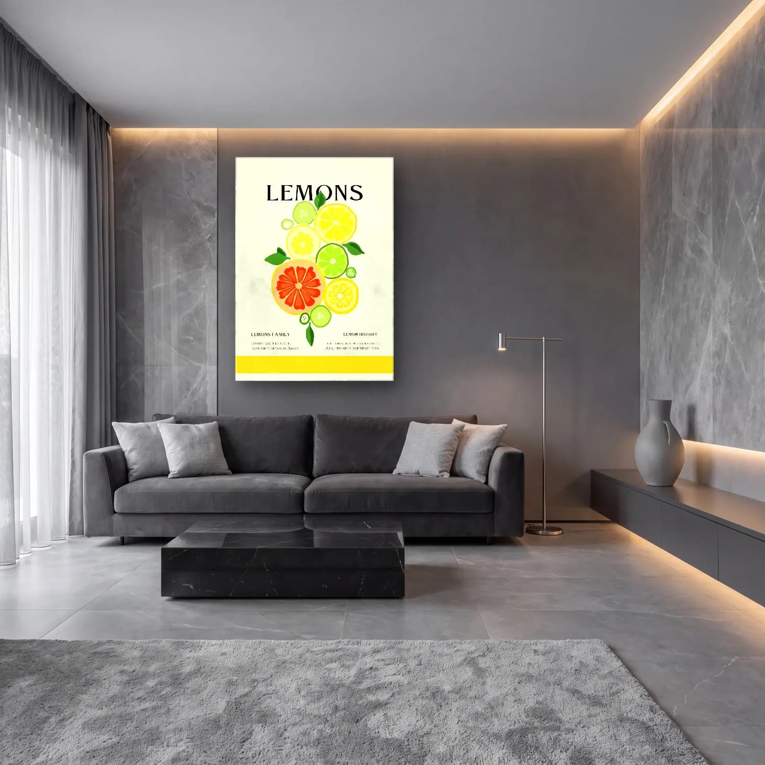 Vintage Poster Limonlar cam tablo — lüks salon duvarında
