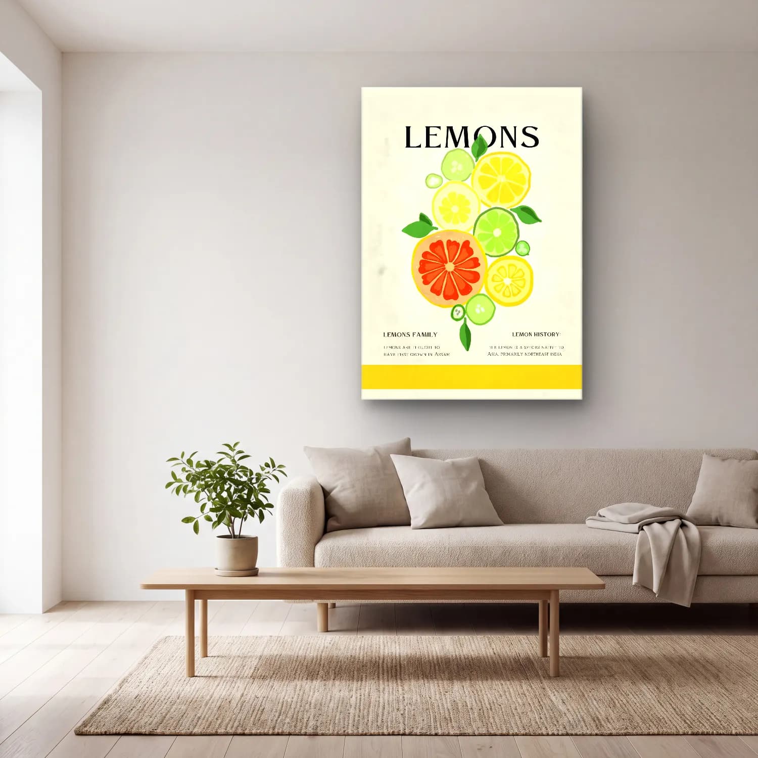Vintage Poster Limonlar cam tablo — açık renk salonda