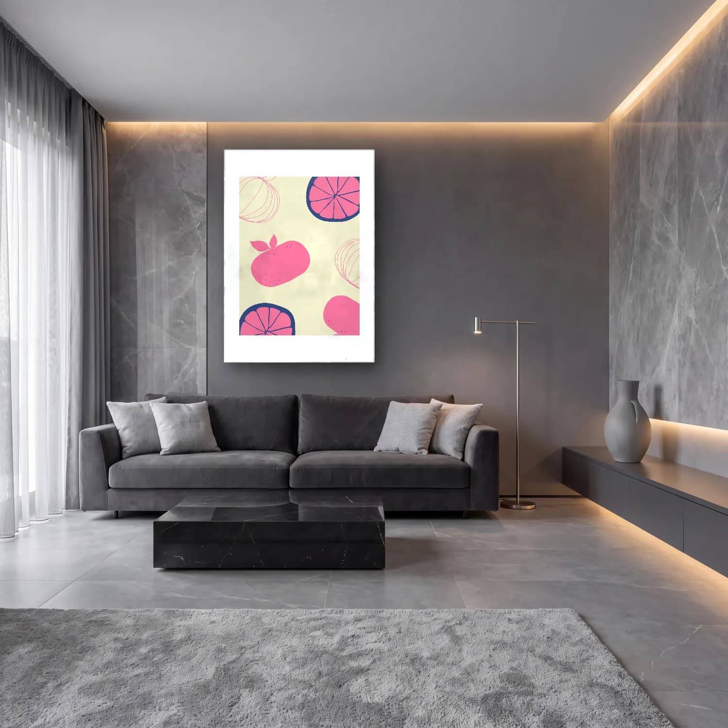 Pastel Karpuz – Pembe Tonlar cam tablo — lüks salon duvarında
