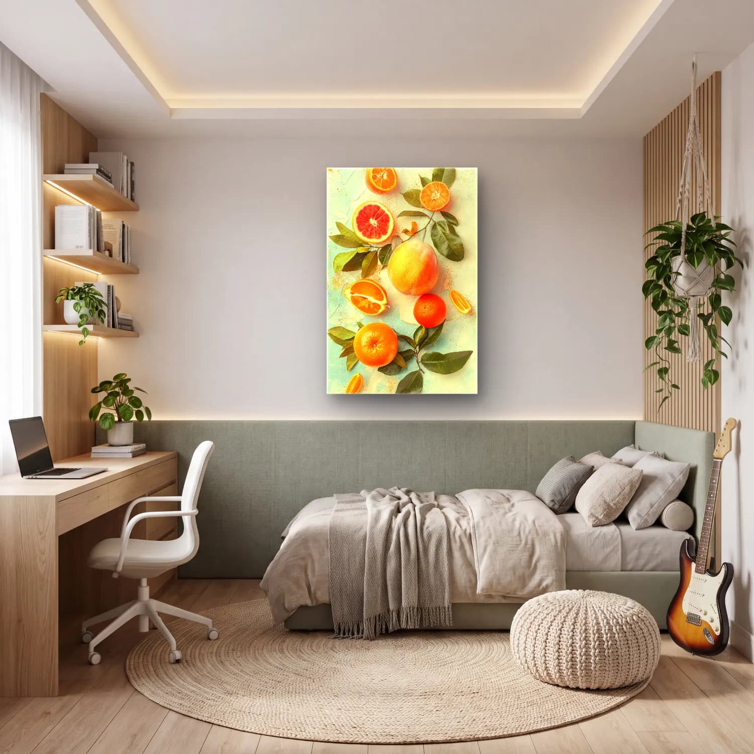Pastel Portakallar cam tablo — genç odasında