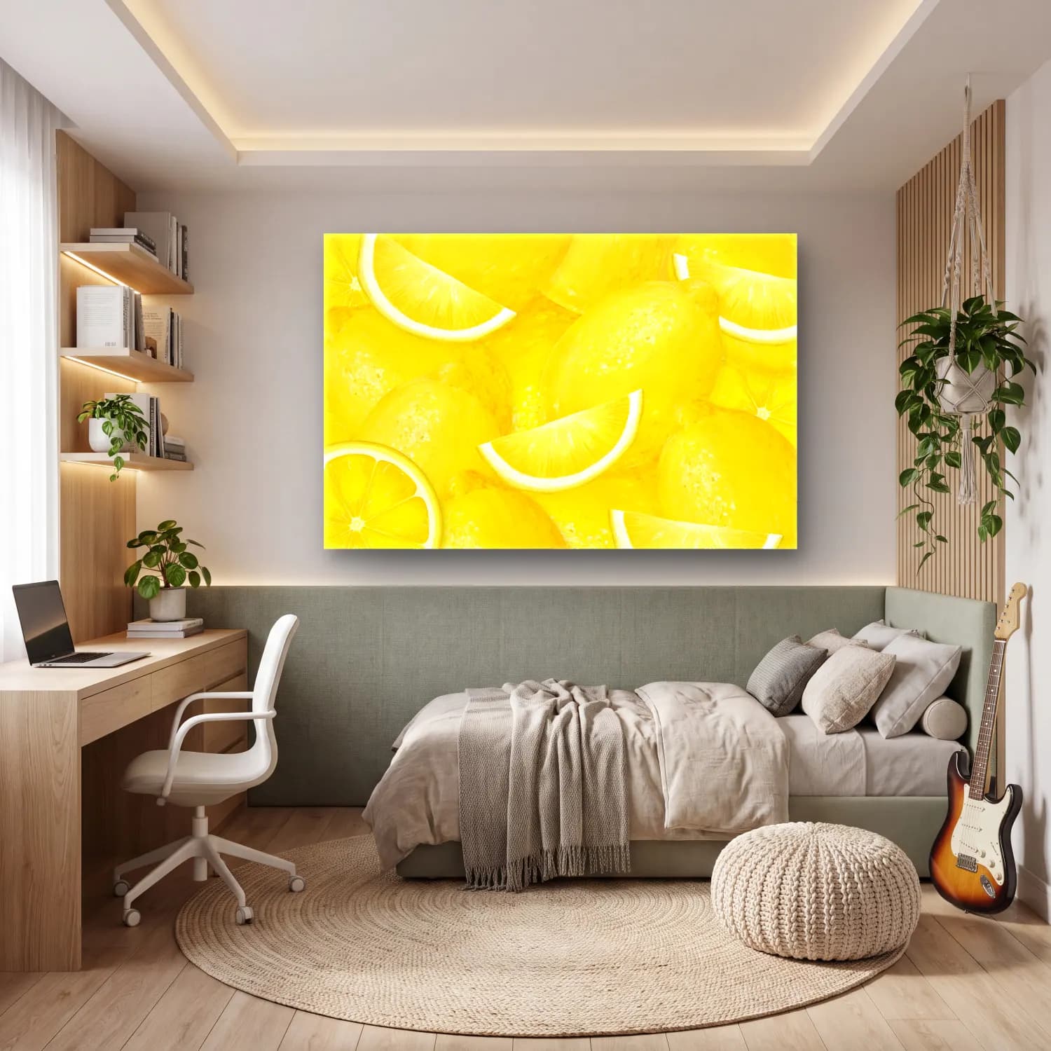 Retro Limonlar – Sarı Tonlar cam tablo — genç odasında