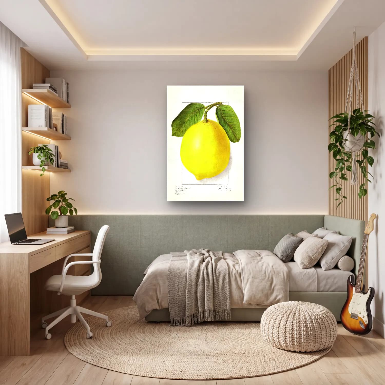 Botanik İllüstrasyon Limon Dalı No. 4 cam tablo — genç odasında
