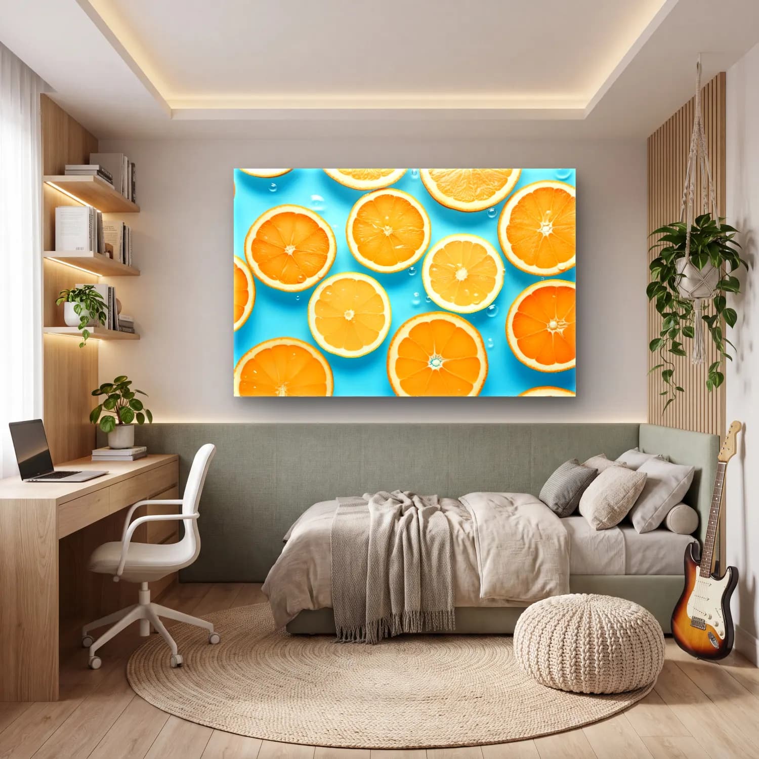 Pastel Portakallar No. 5 cam tablo — genç odasında