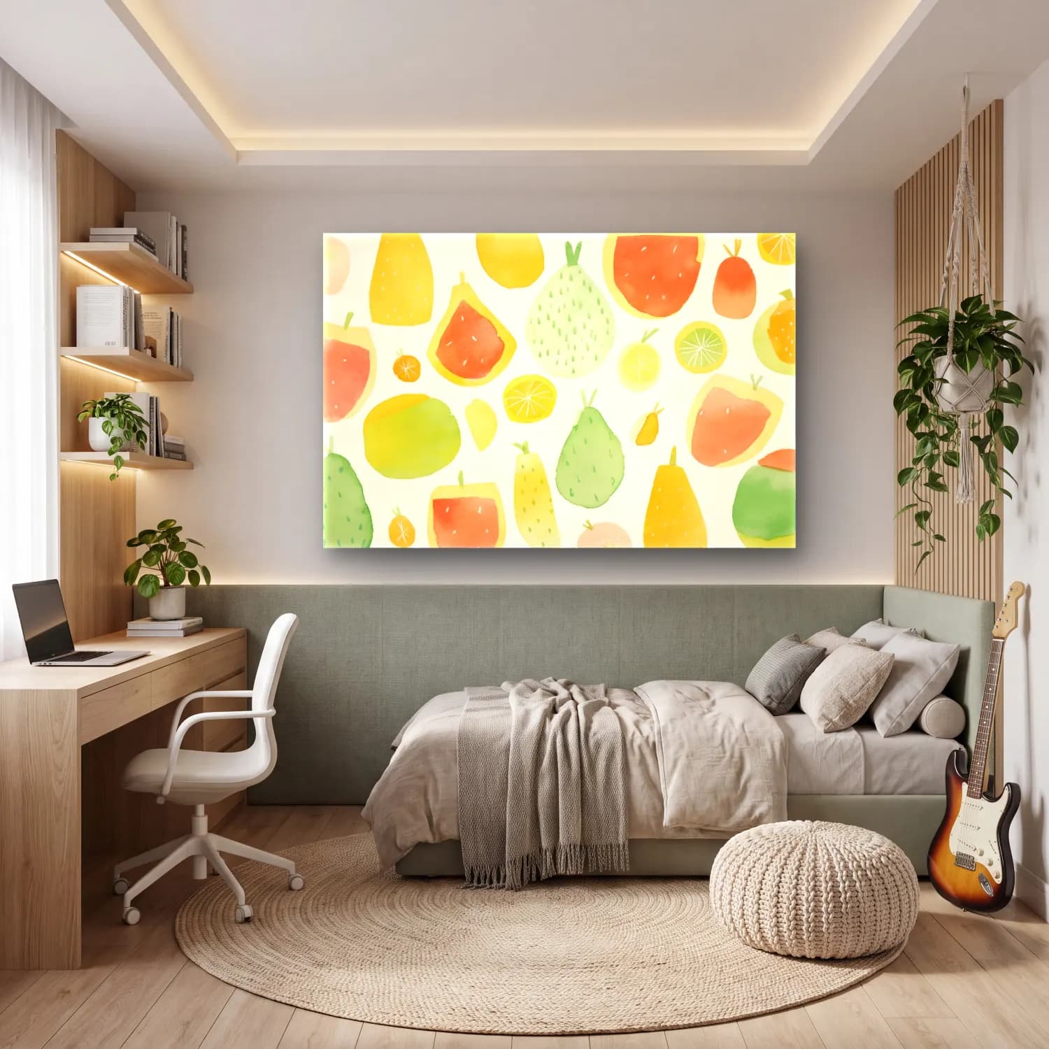 Suluboya Limonlar – Turuncu Tonlar cam tablo — genç odasında