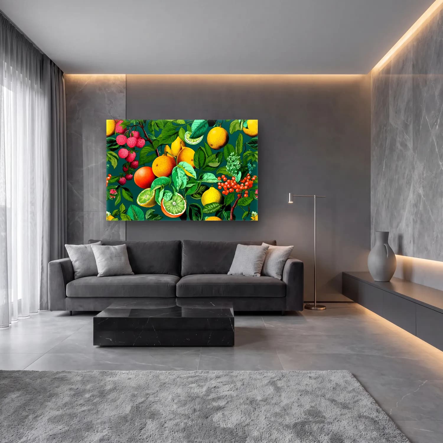 Botanik İllüstrasyon Portakallar No. 7 cam tablo — lüks salon duvarında