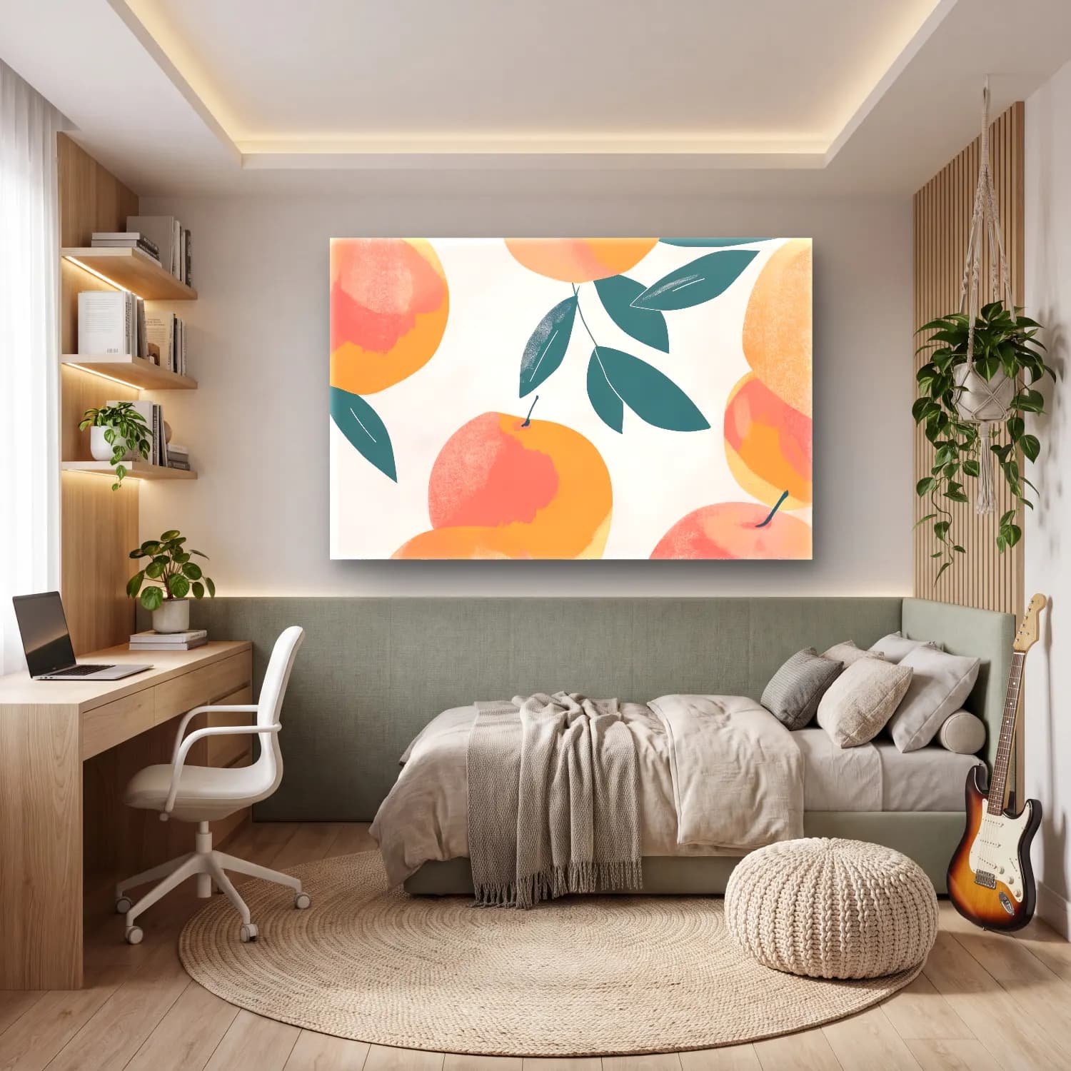 Pastel Portakallar No. 6 cam tablo — genç odasında