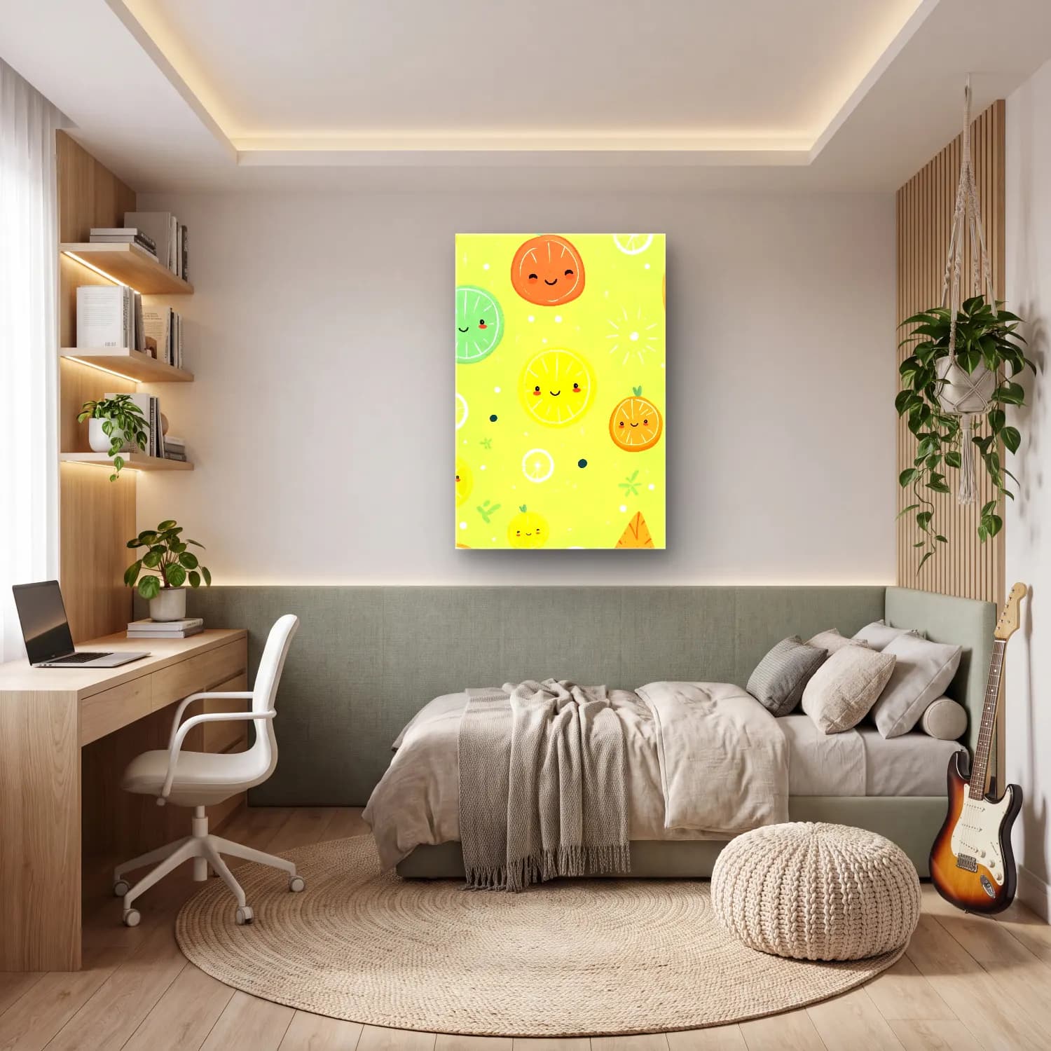 Sevimli İllüstrasyon Limonlar No. 4 cam tablo — genç odasında
