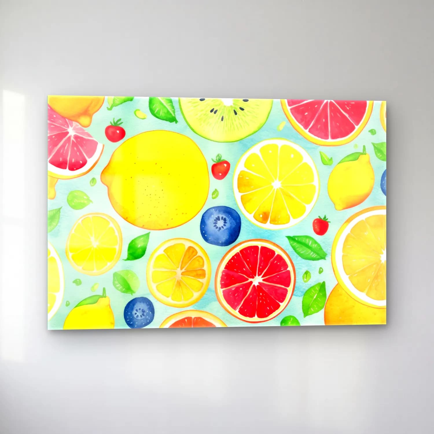 Pastel Meyveli Natürmort No. 7 cam tablo — sol açıdan görünüm