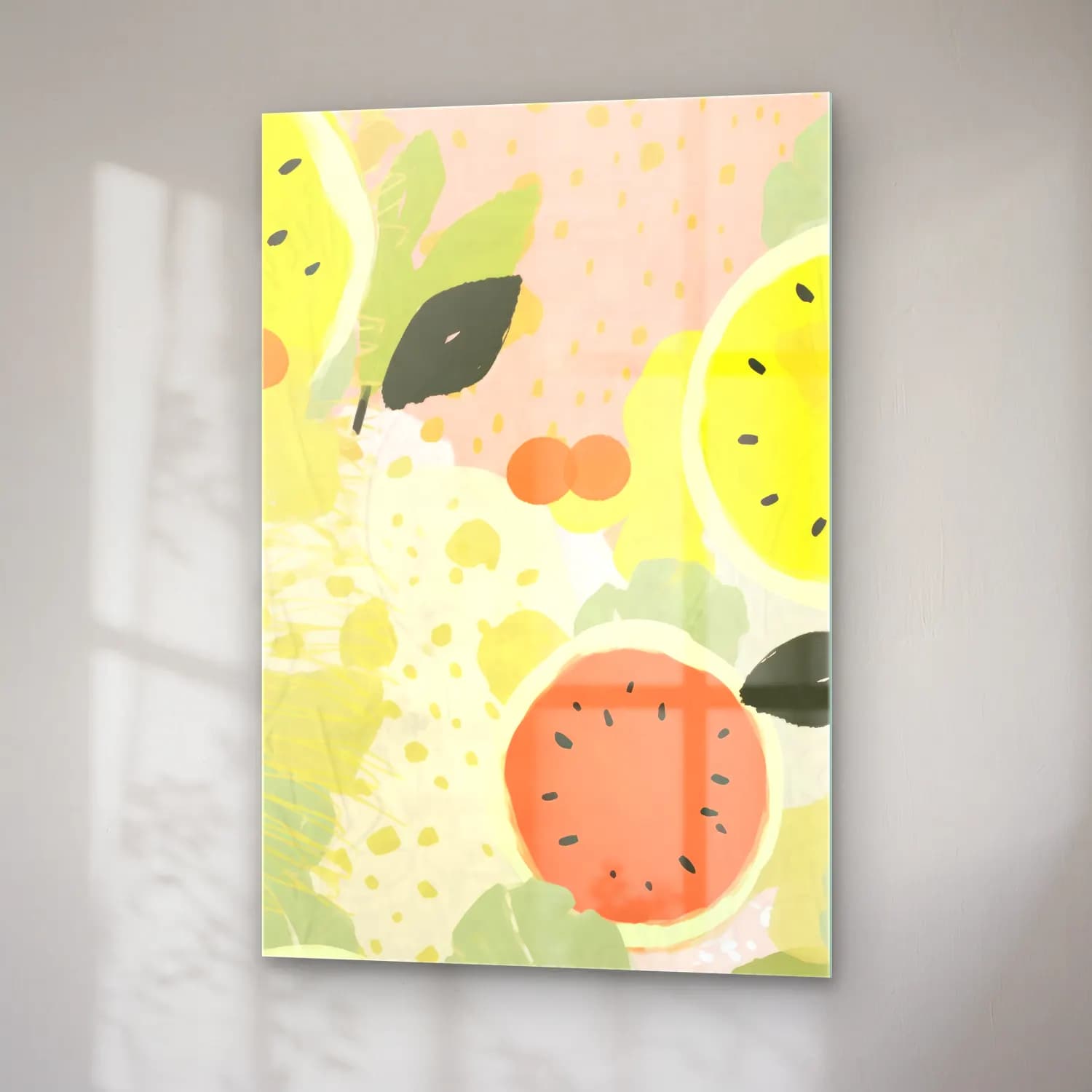 Pastel Limonlar No. 6 cam tablo — sağ açıdan görünüm
