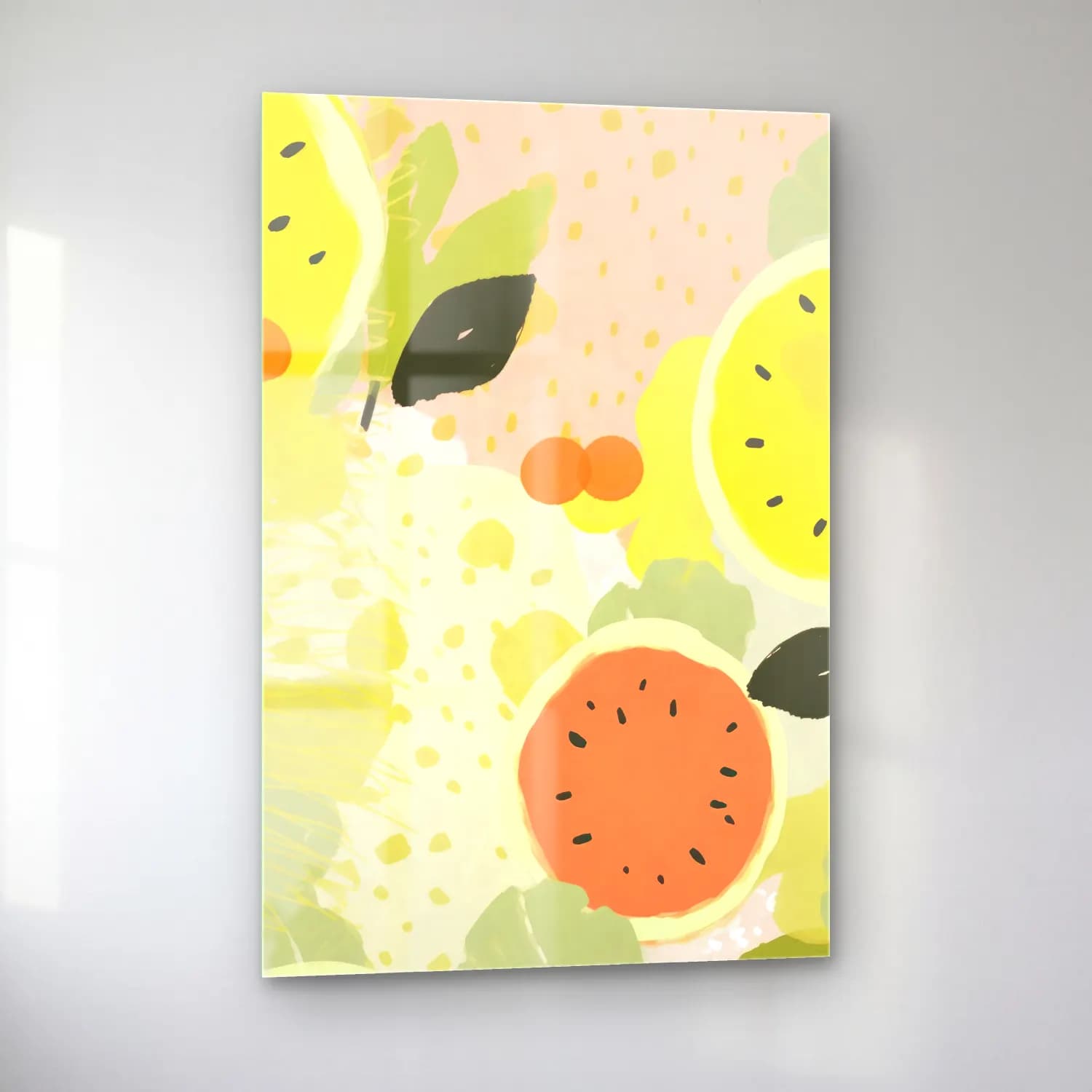 Pastel Limonlar No. 6 cam tablo — sol açıdan görünüm