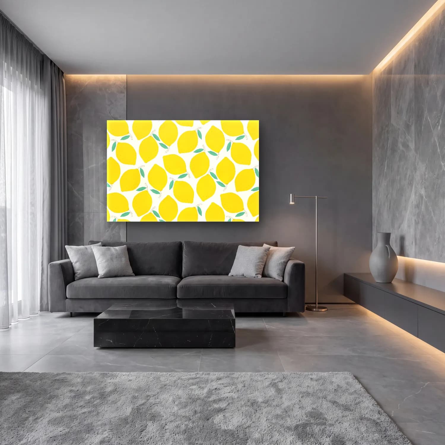 Retro Limonlar No. 10 cam tablo — lüks salon duvarında
