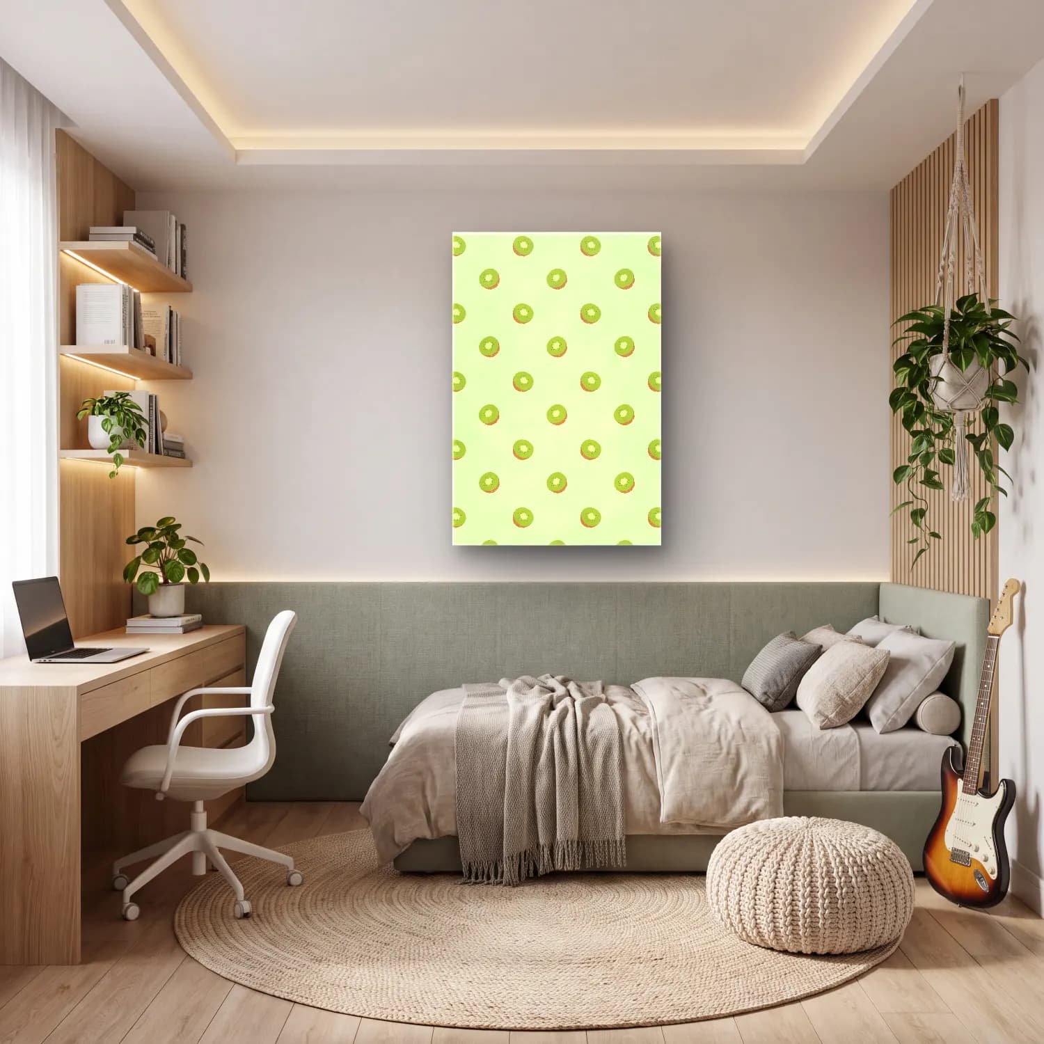 Pastel Çiçek Deseni – Yeşil Tonlar cam tablo — genç odasında