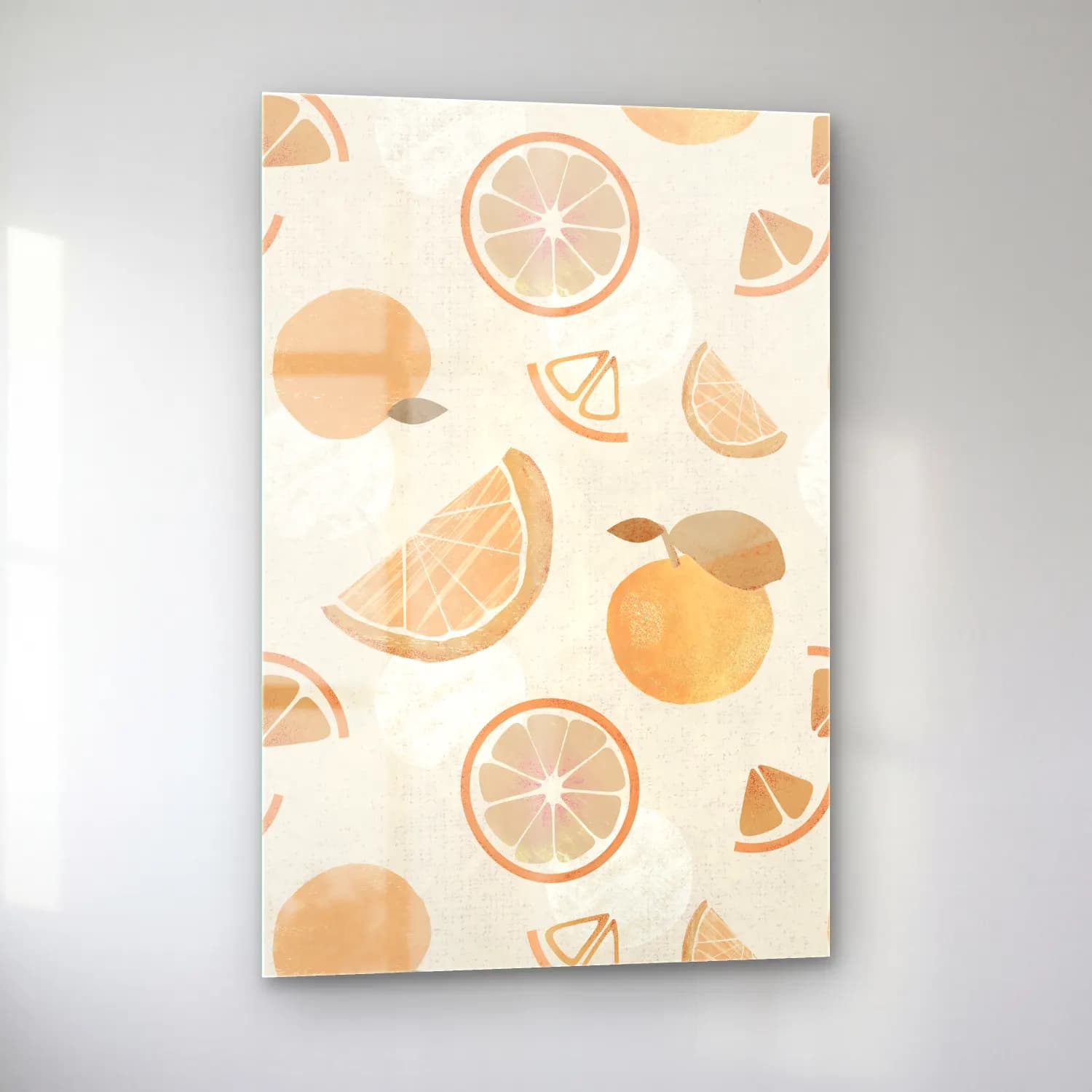 Pastel Portakallar No. 9 cam tablo — sol açıdan görünüm