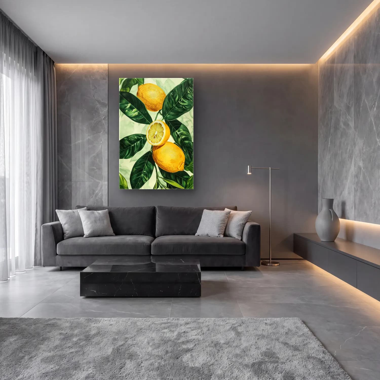 Botanik İllüstrasyon Limonlar No. 4 cam tablo — lüks salon duvarında