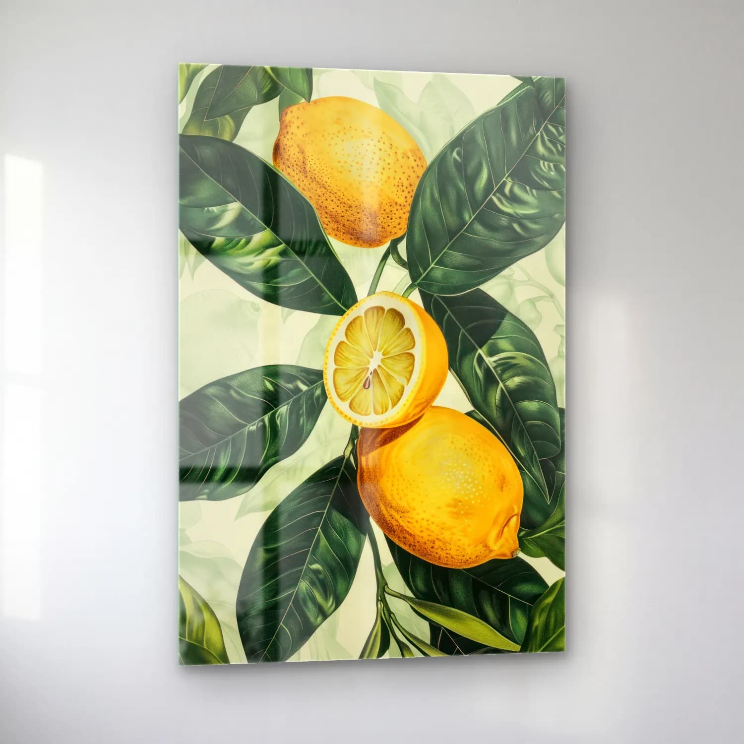 Botanik İllüstrasyon Limonlar No. 4 cam tablo — sol açıdan görünüm
