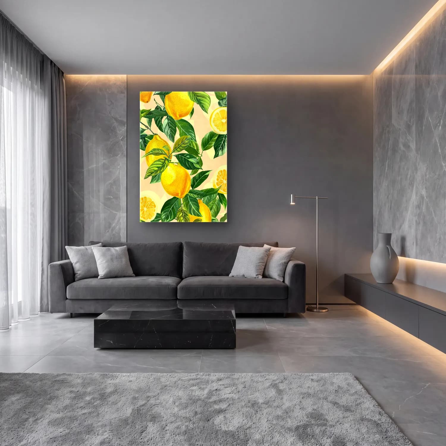 Botanik İllüstrasyon Limonlar No. 5 cam tablo — lüks salon duvarında