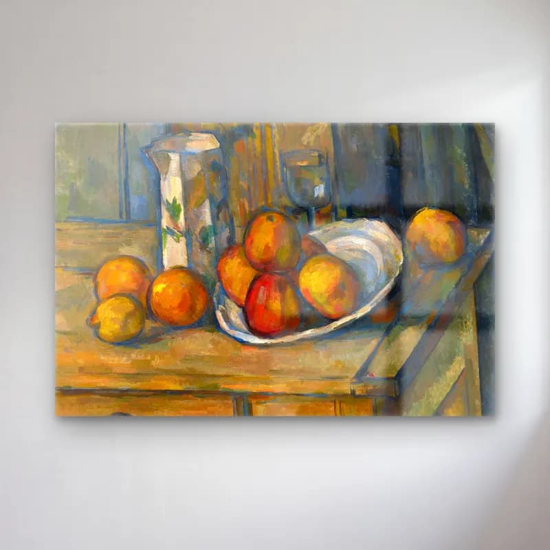 Paul Cezanne – Meyveli Natürmort – Turuncu Tonlar cam tablo — Paul Cezanne – Meyveli Natürmort – Turuncu Tonlar — empresyonist meyveli natürmort