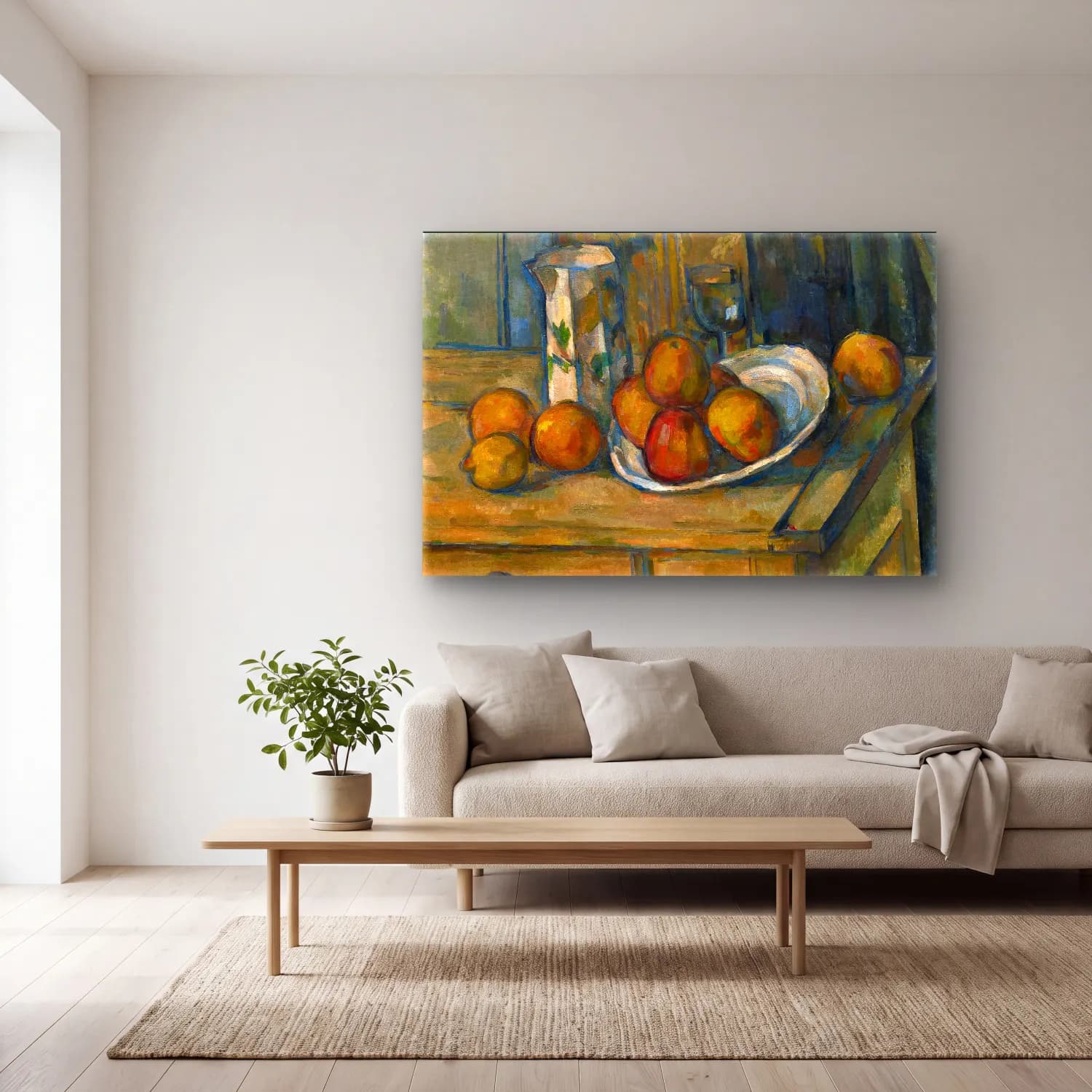 Paul Cezanne – Meyveli Natürmort – Turuncu Tonlar cam tablo — açık renk salonda