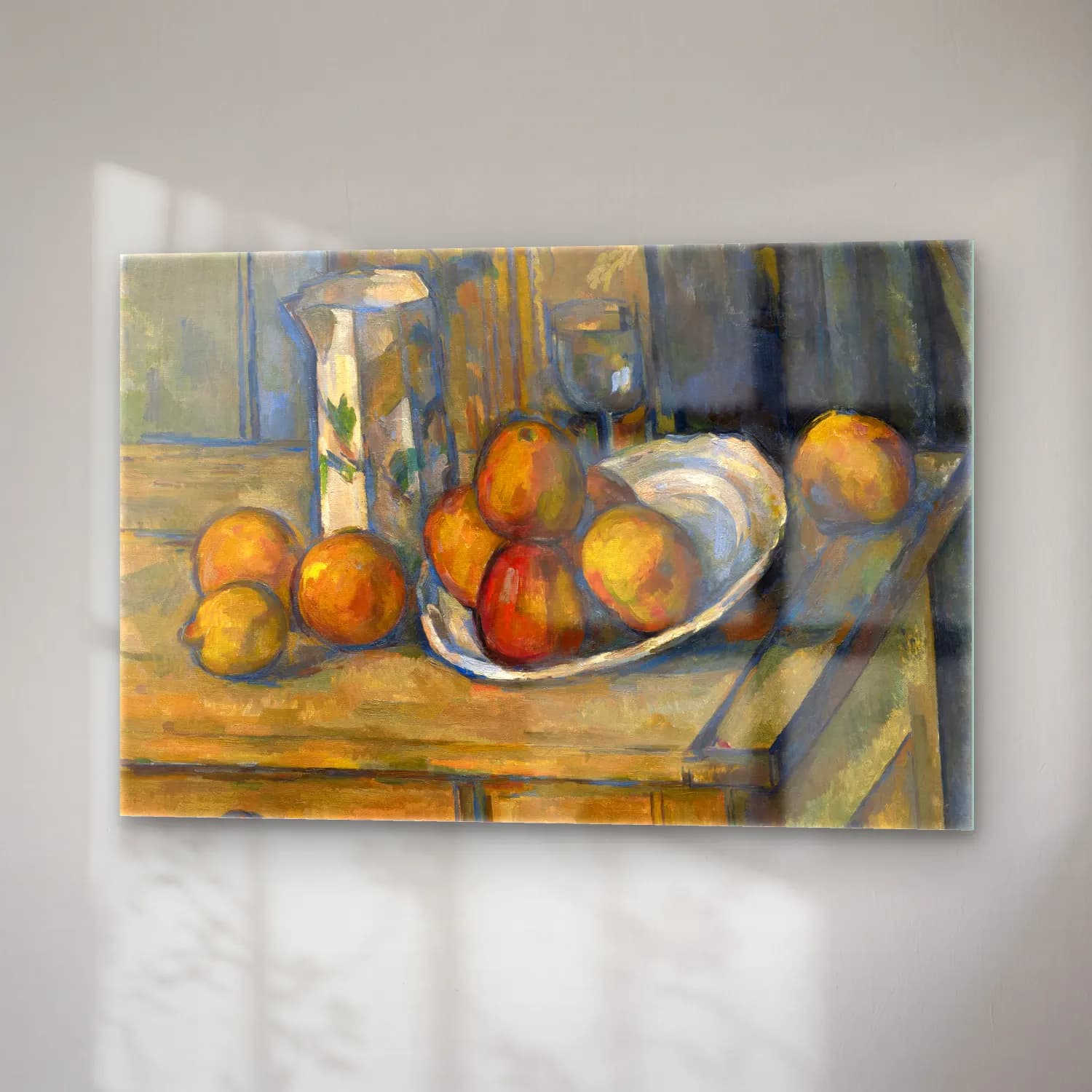 Paul Cezanne – Meyveli Natürmort – Turuncu Tonlar cam tablo — sağ açıdan görünüm