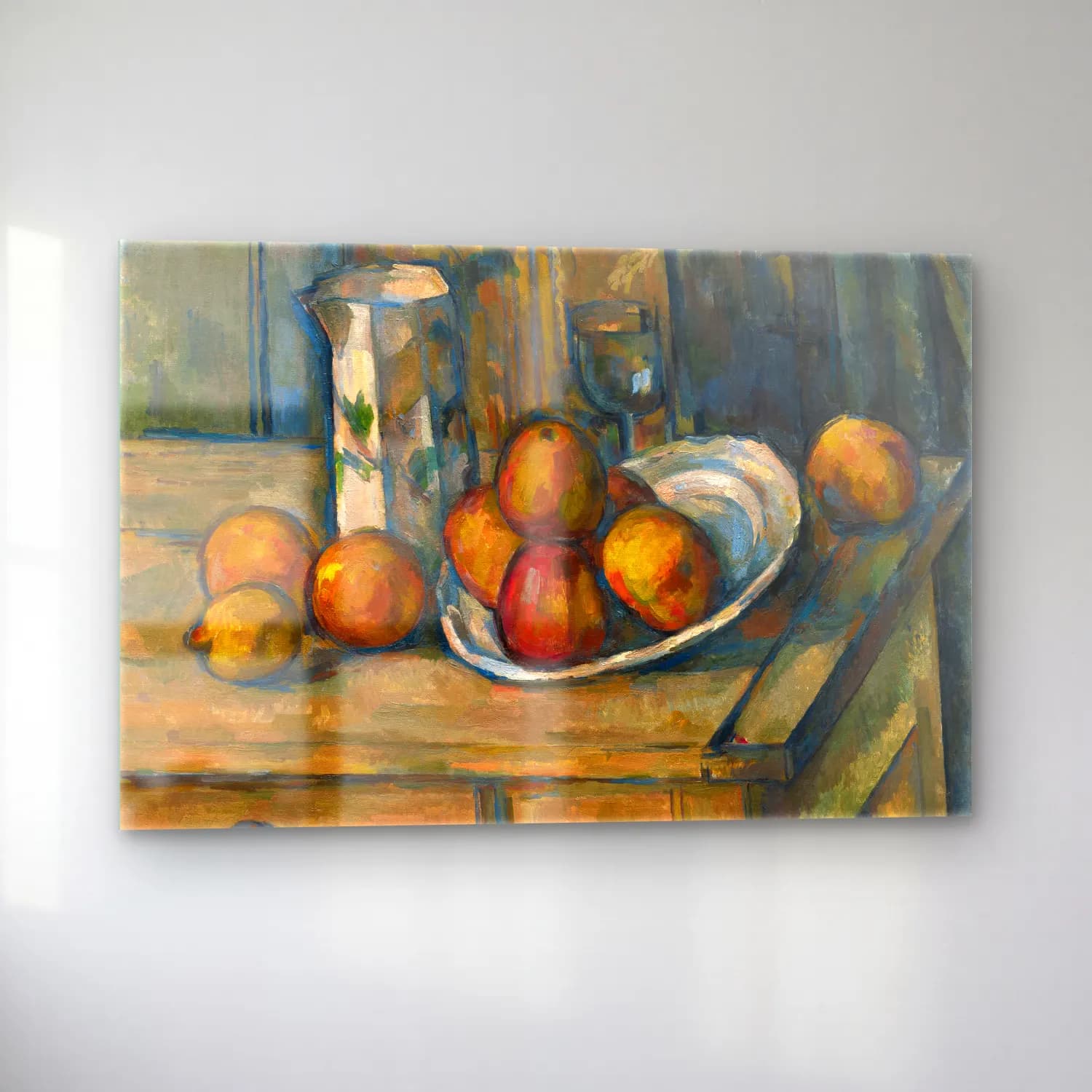Paul Cezanne – Meyveli Natürmort – Turuncu Tonlar cam tablo — sol açıdan görünüm