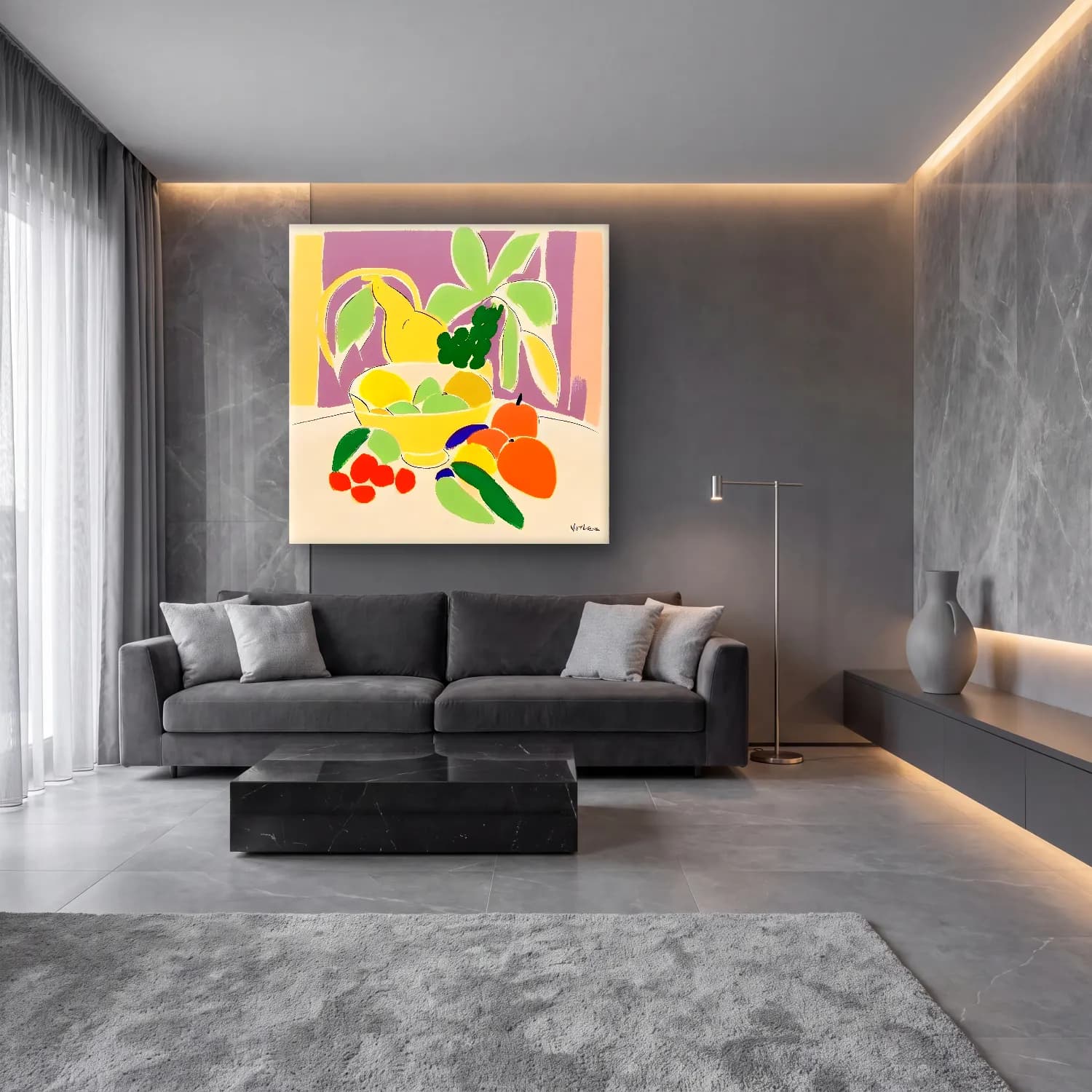 Pastel Meyveli Natürmort No. 8 cam tablo — lüks salon duvarında