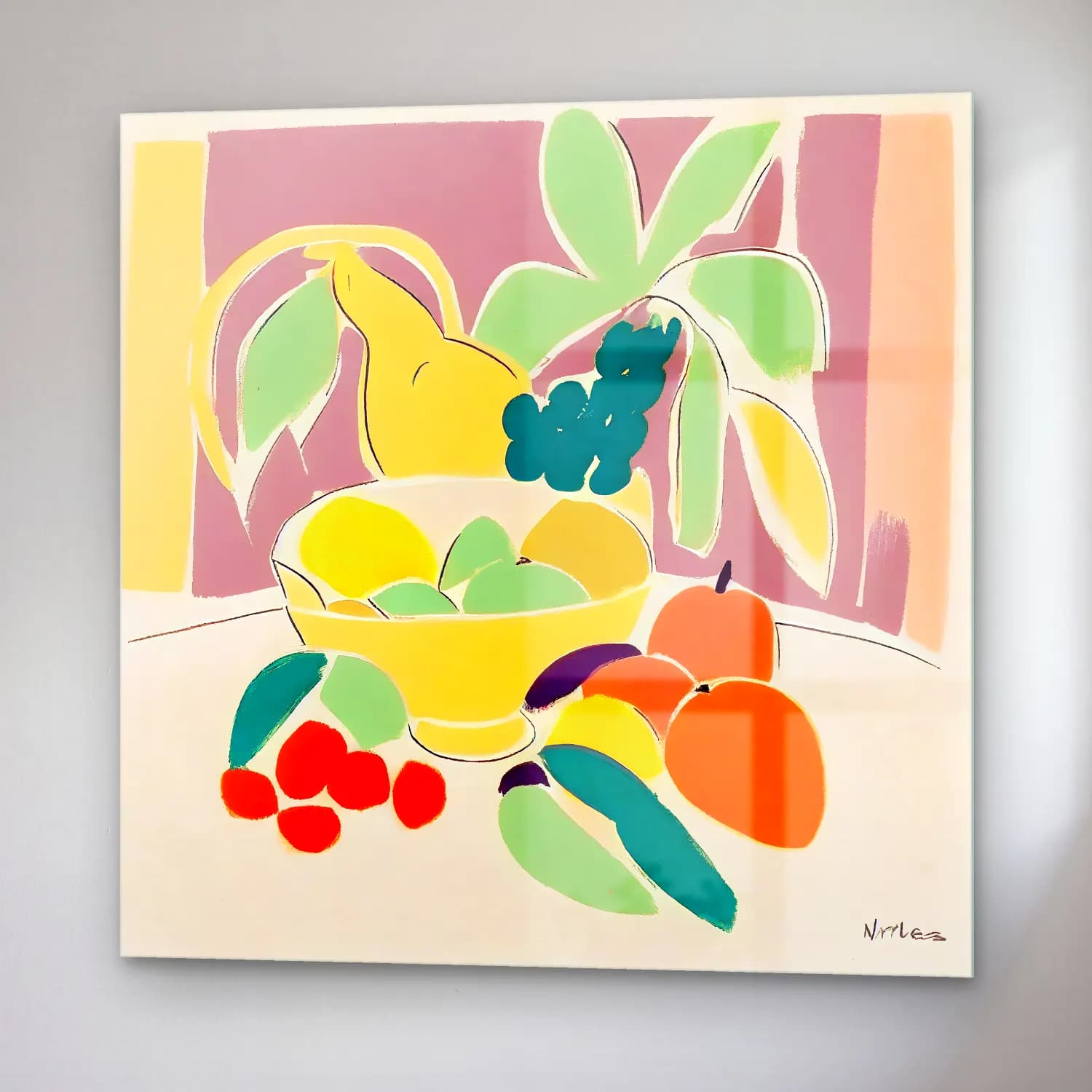 Pastel Meyveli Natürmort No. 8 cam tablo — sağ açıdan görünüm