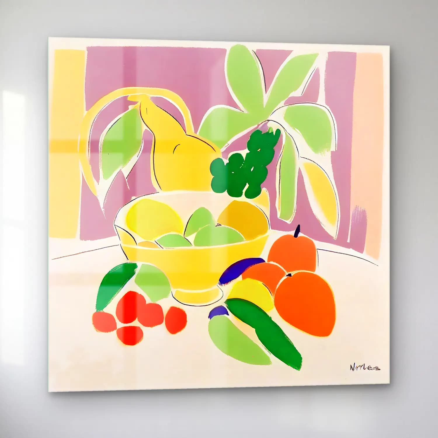 Pastel Meyveli Natürmort No. 8 cam tablo — sol açıdan görünüm