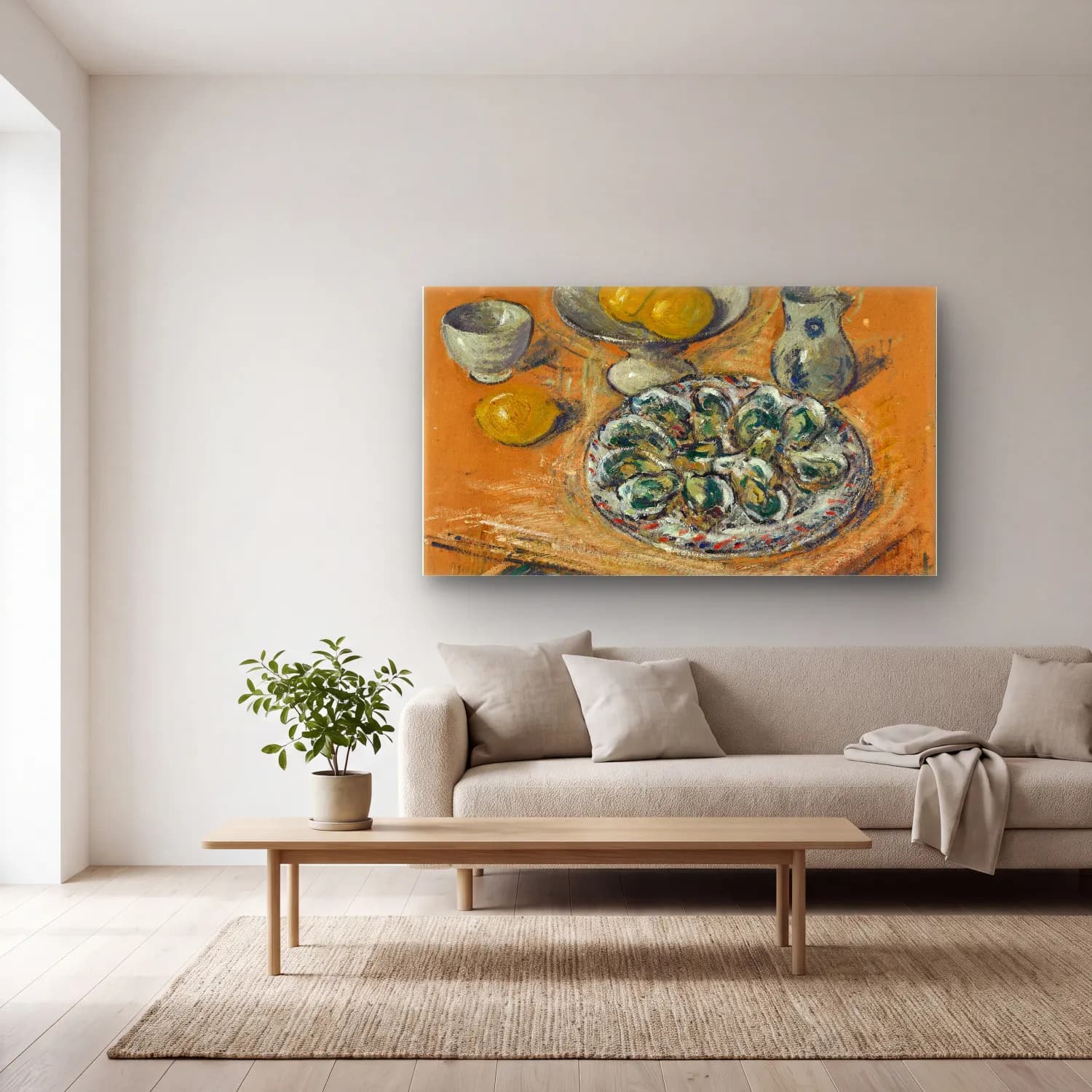 Gustave Loiseau – Huîtres et citrons cam tablo — açık renk salonda
