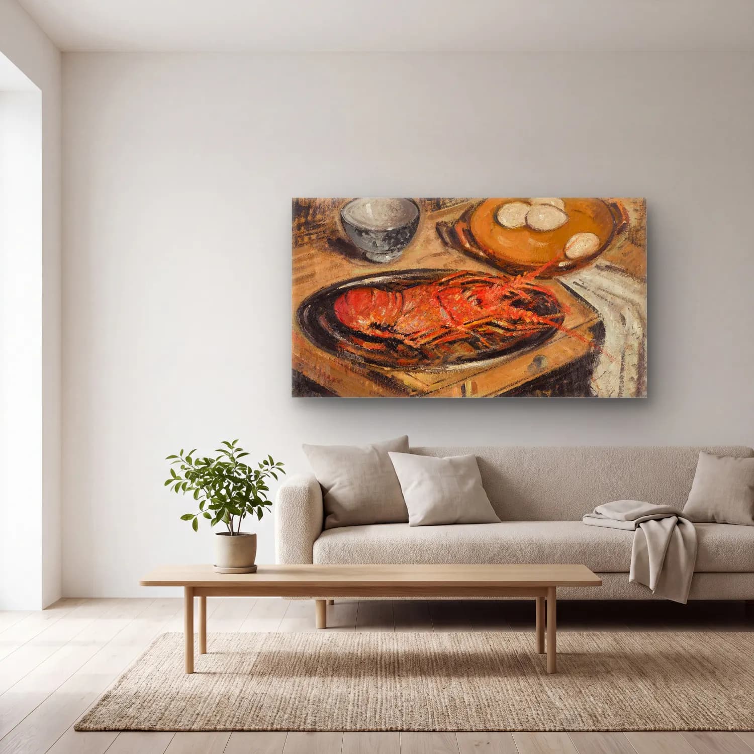 Gustave Loiseau – Langouste du Portugal cam tablo — açık renk salonda