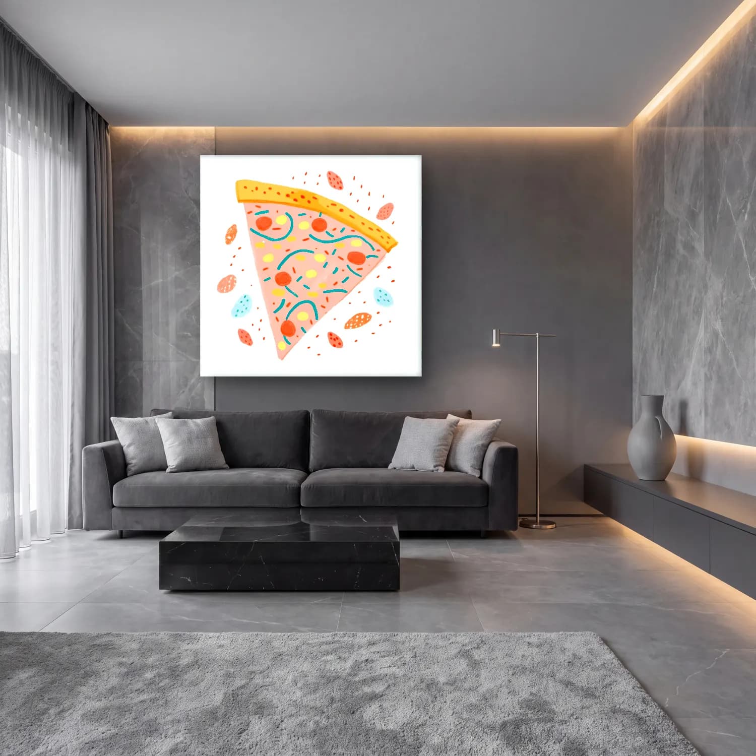 Pastel Makarna cam tablo — lüks salon duvarında