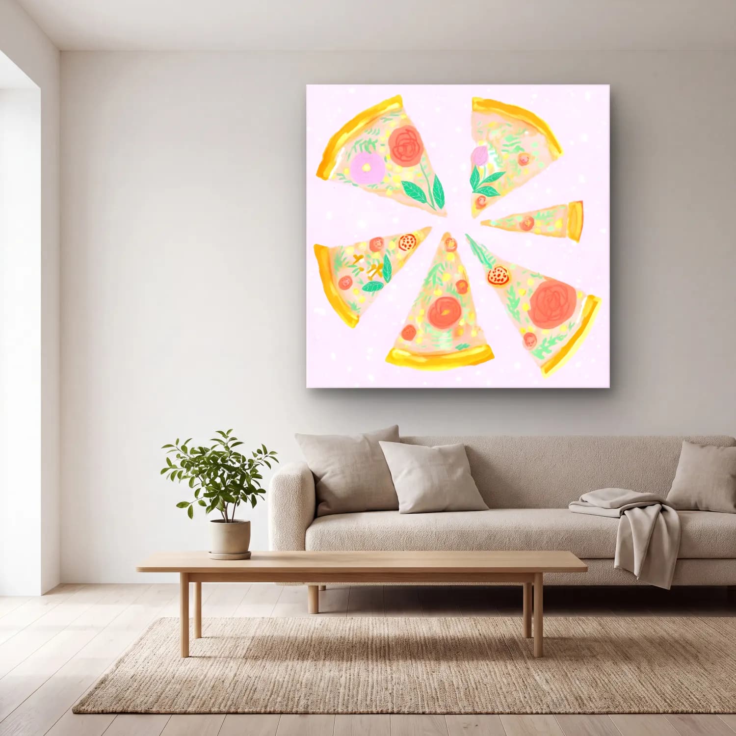 Pastel Çiçek Deseni No. 36 cam tablo — açık renk salonda